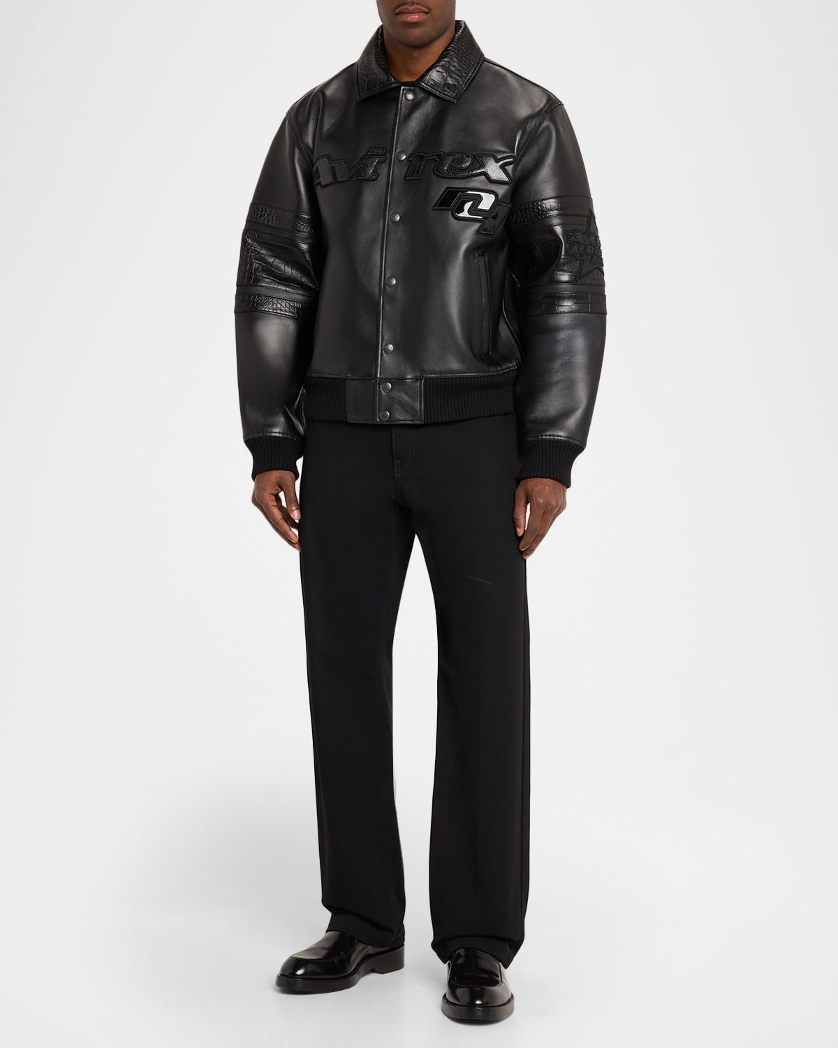 AVIREX Men 's Legends Leather Croc-Effect Trim Bomber Jacket