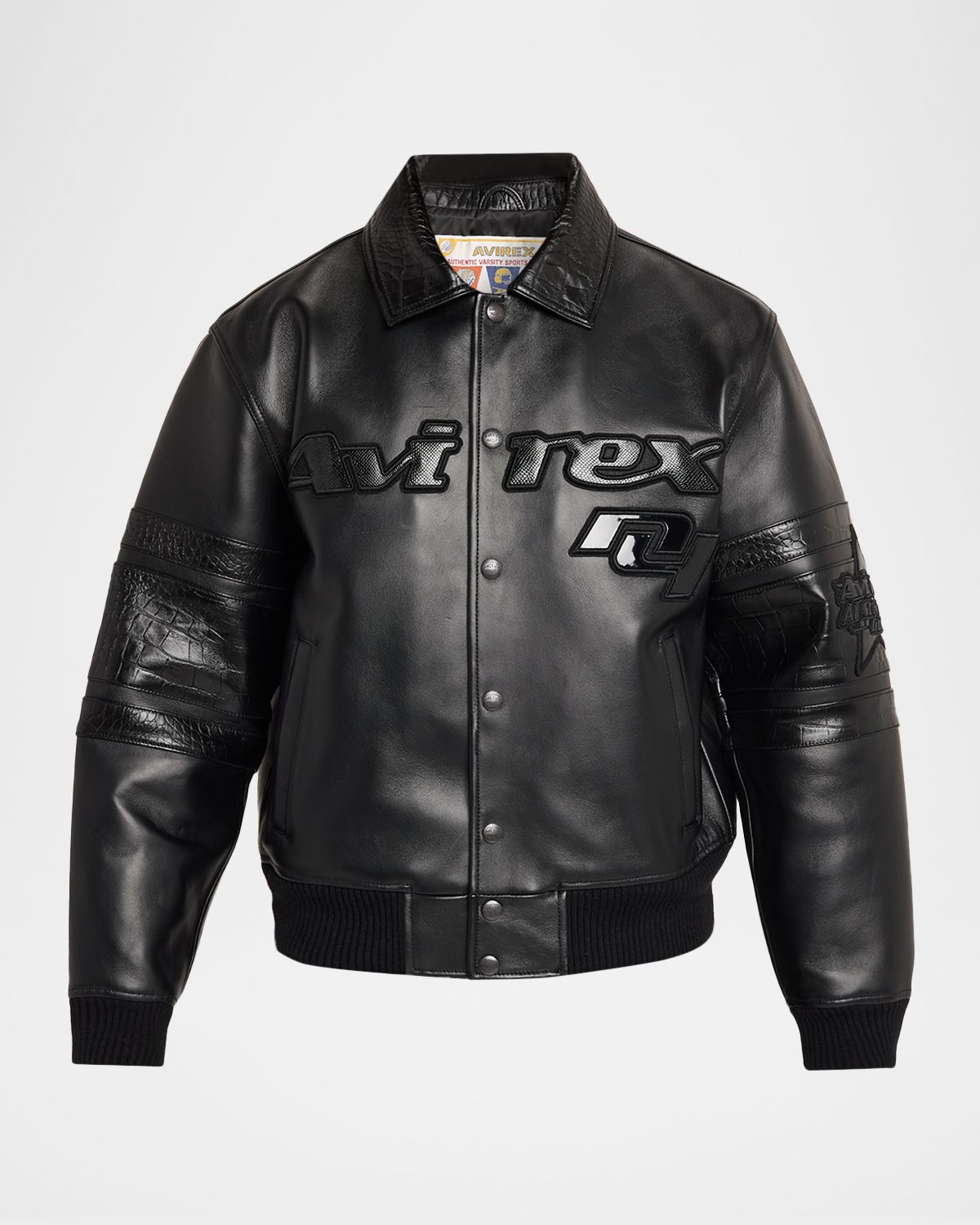 AVIREX Men 's Legends Leather Croc-Effect Trim Bomber Jacket