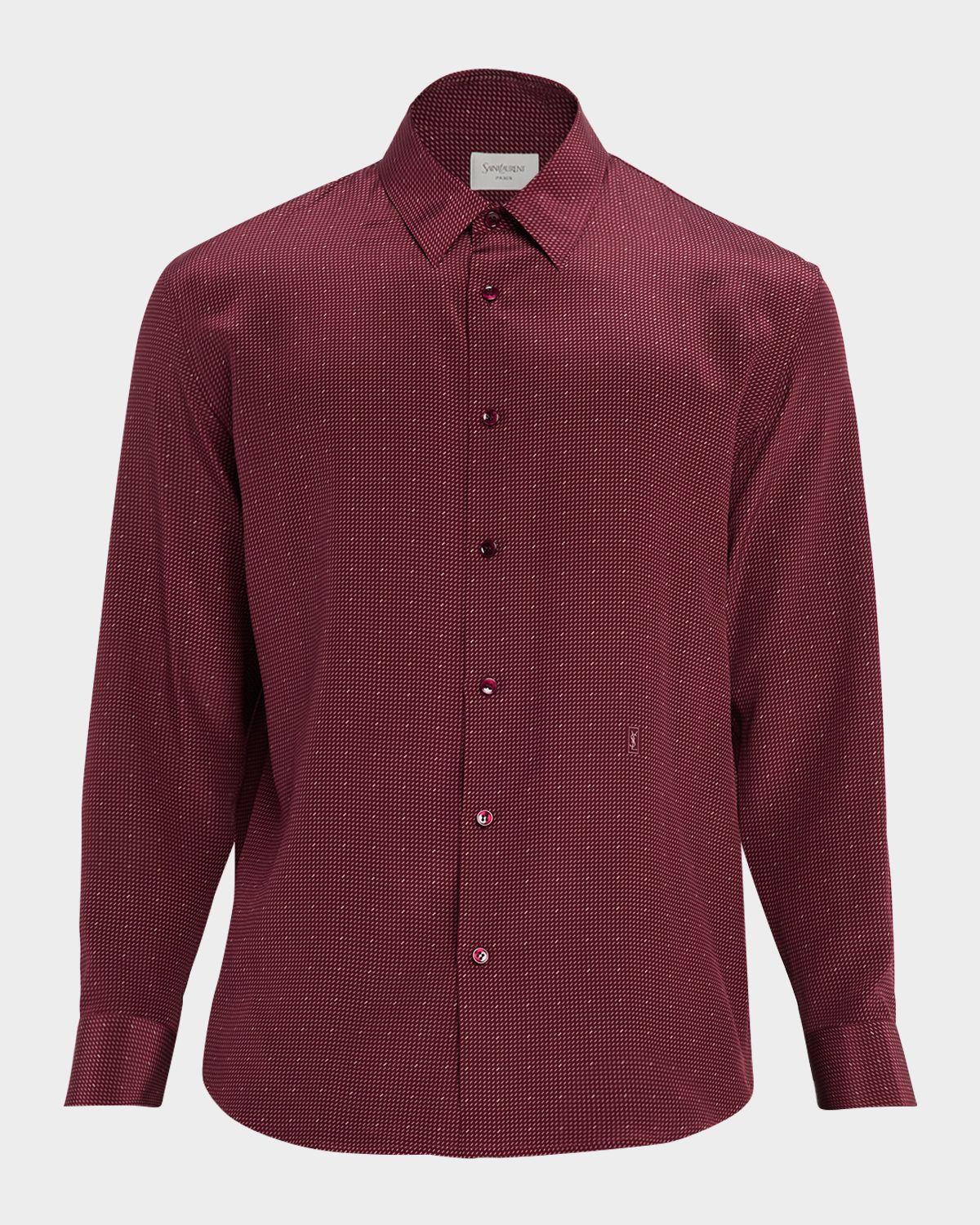 Saint Laurent Men 's Micro-Printed Silk Sport Shirt with Small Cassandre