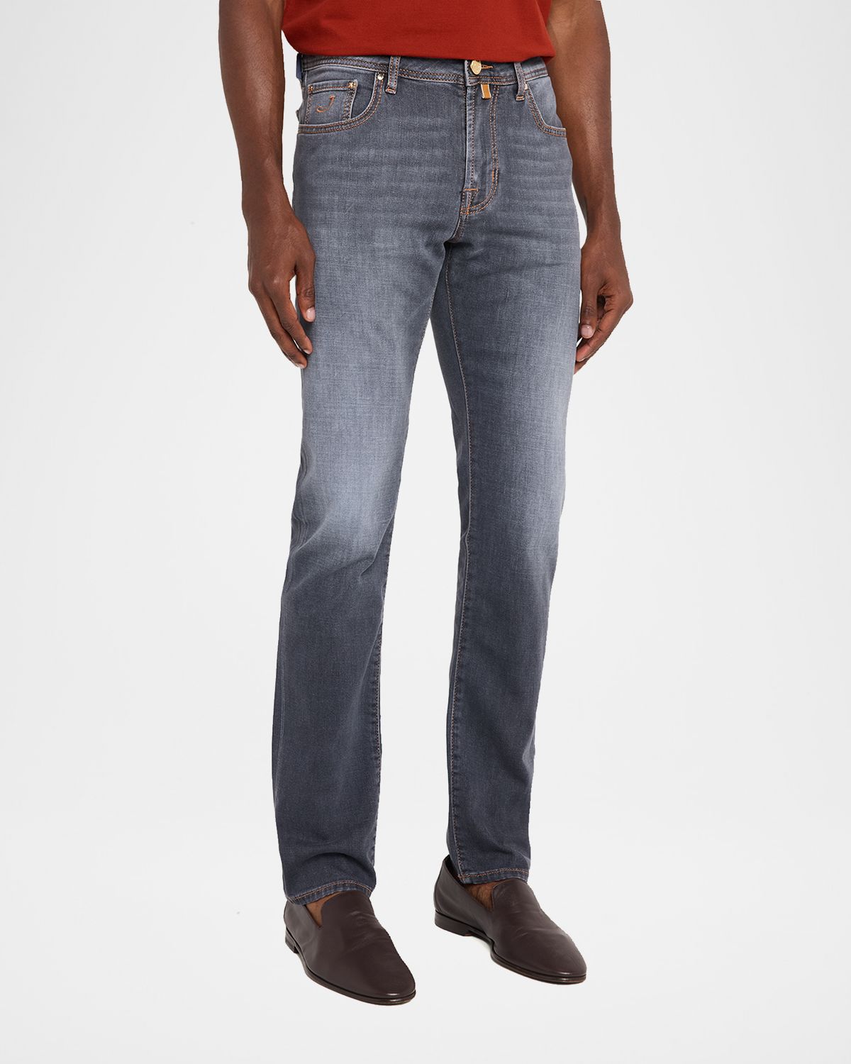 Jacob Cohen Men 's Slim Straight-Leg Washed Black Denim Jeans | Thumbnail 4