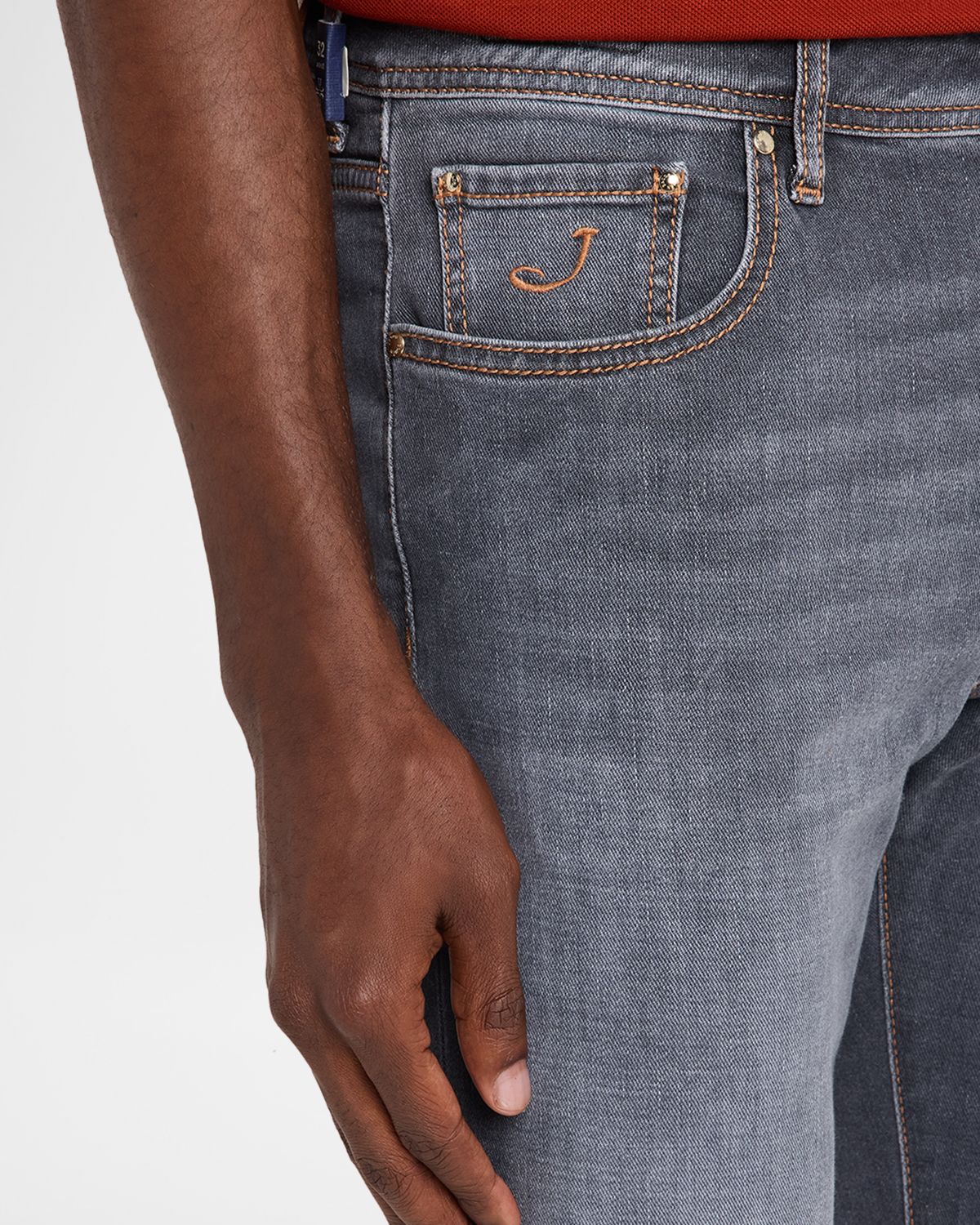Jacob Cohen Men 's Slim Straight-Leg Washed Black Denim Jeans | Thumbnail 5