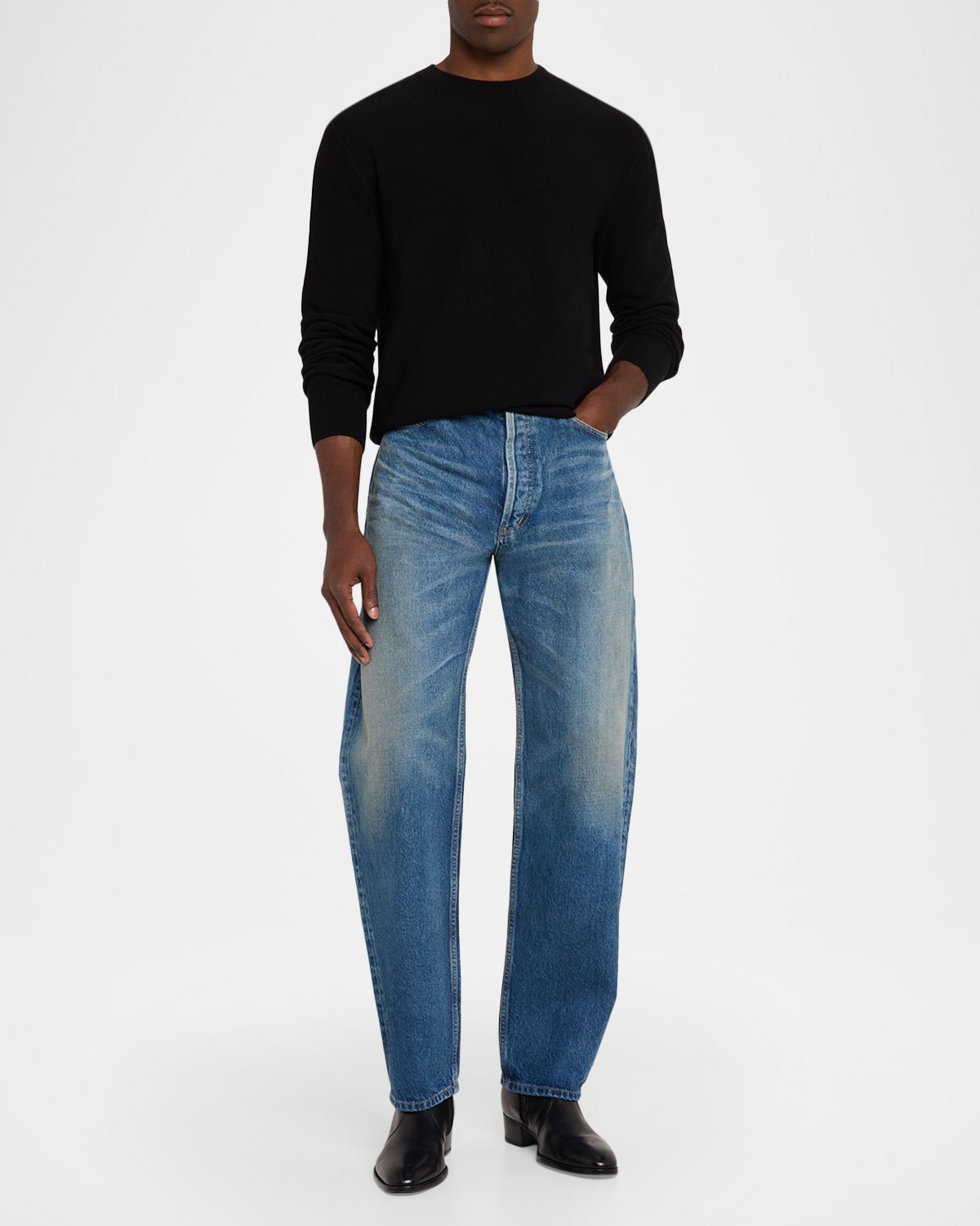 Saint Laurent Men 's Solid Cotton Crewneck Knit Sweater