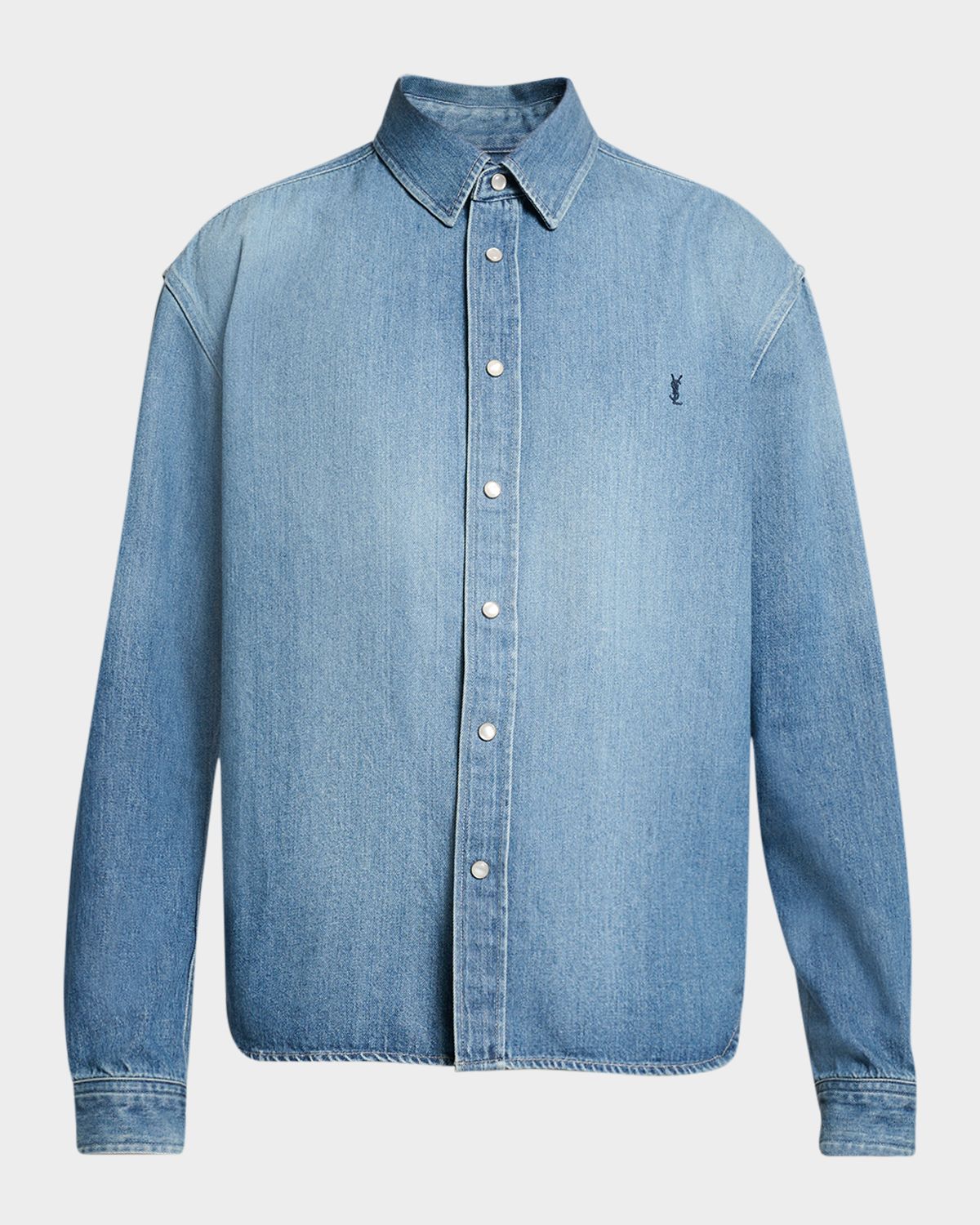 Saint Laurent Men 's Colorado Embroidered Cassandre Snap-Front Denim Shirt | Thumbnail 6 Saint Laurent Men 's Colorado Embroidered Cassandre Snap-Front Denim Shirt | Thumbnail 6