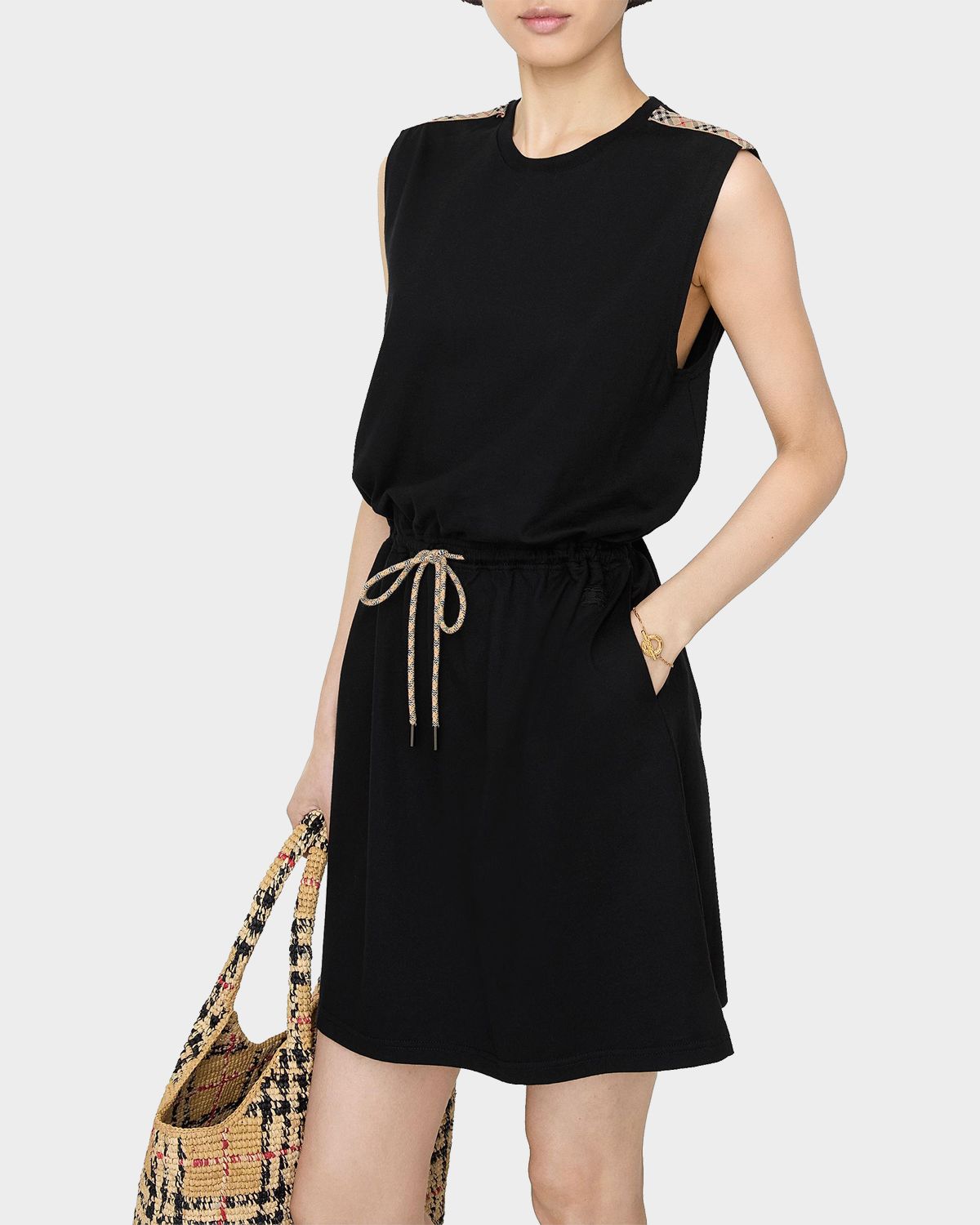 Burberry Tabitha Check-Trim Drawstring Mini Dress