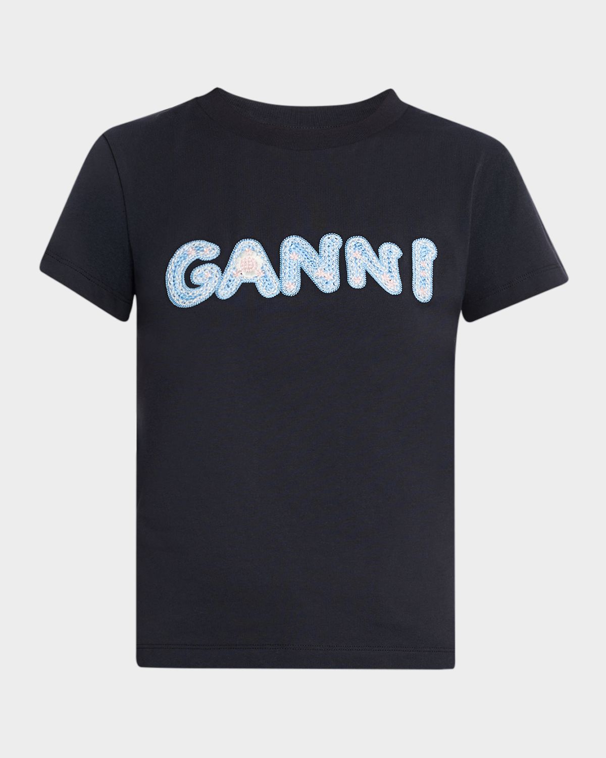 Ganni Logo Embroidered Cotton-Jersey Tee