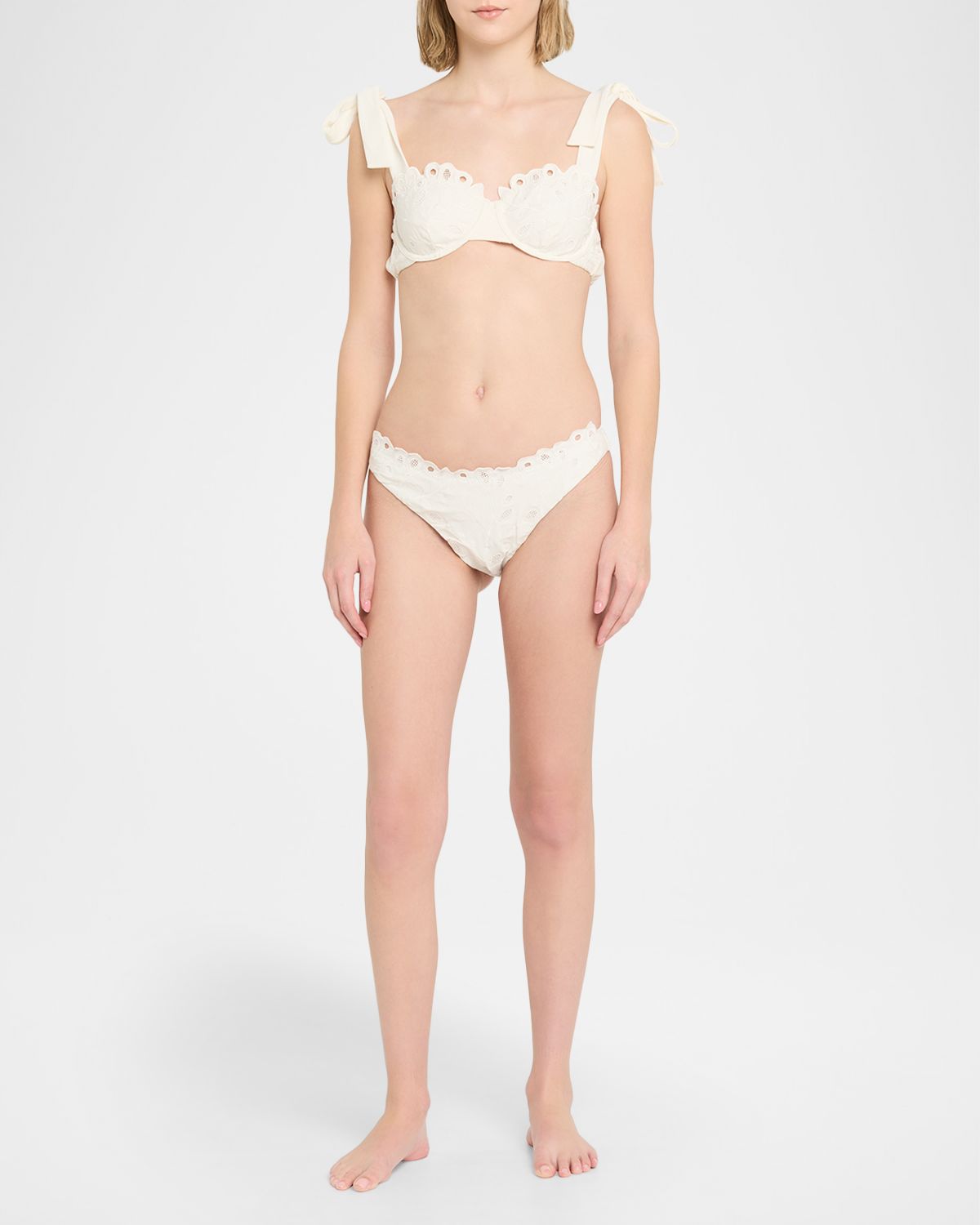 SIMKHAI Sofie Embroidered Tie-Strap Bikini Top