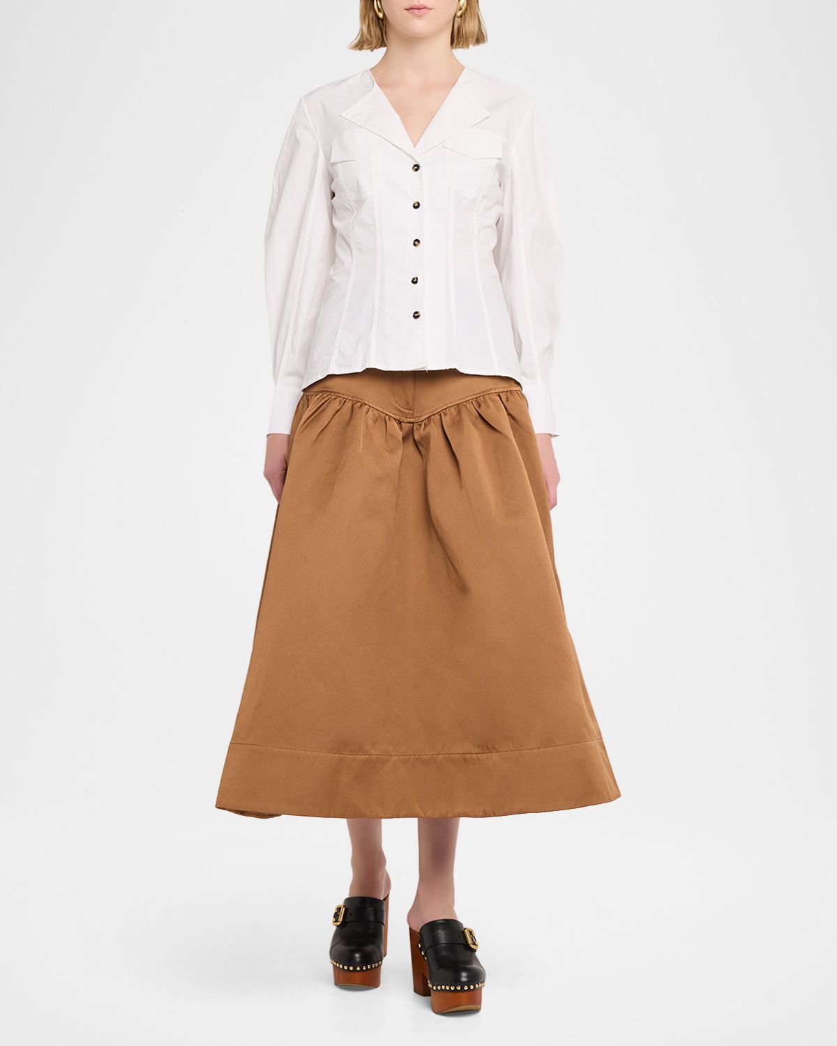 Ganni Duchesse Twill Midi Skirt