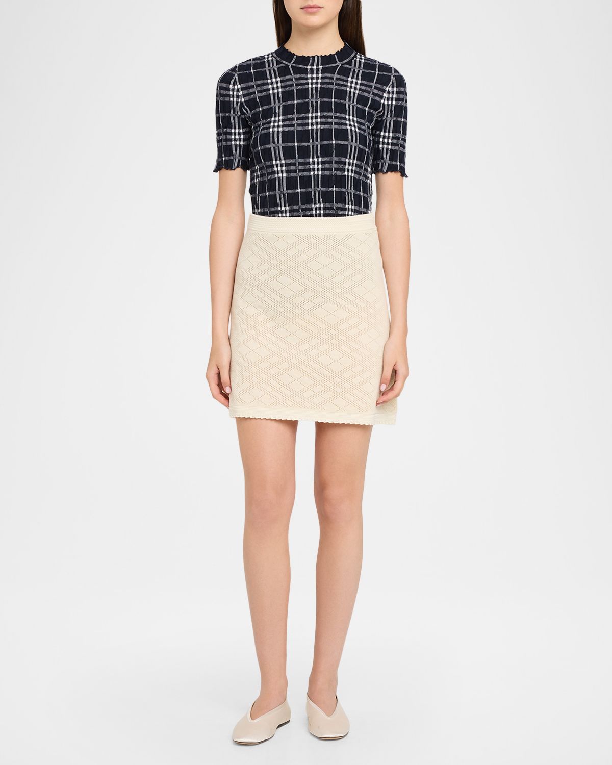 Burberry Check Pointelle Knit Mini Skirt
