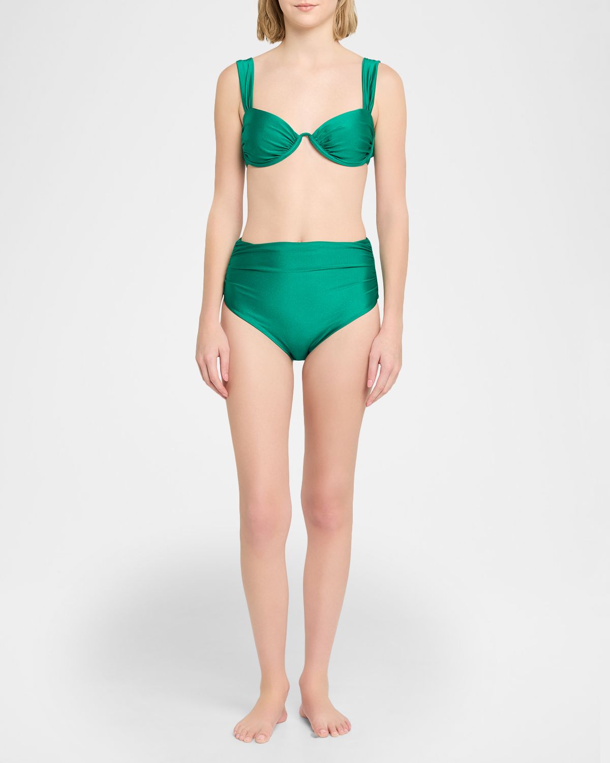 SIMKHAI Teya Ruched High Waisted Bikini Bottoms