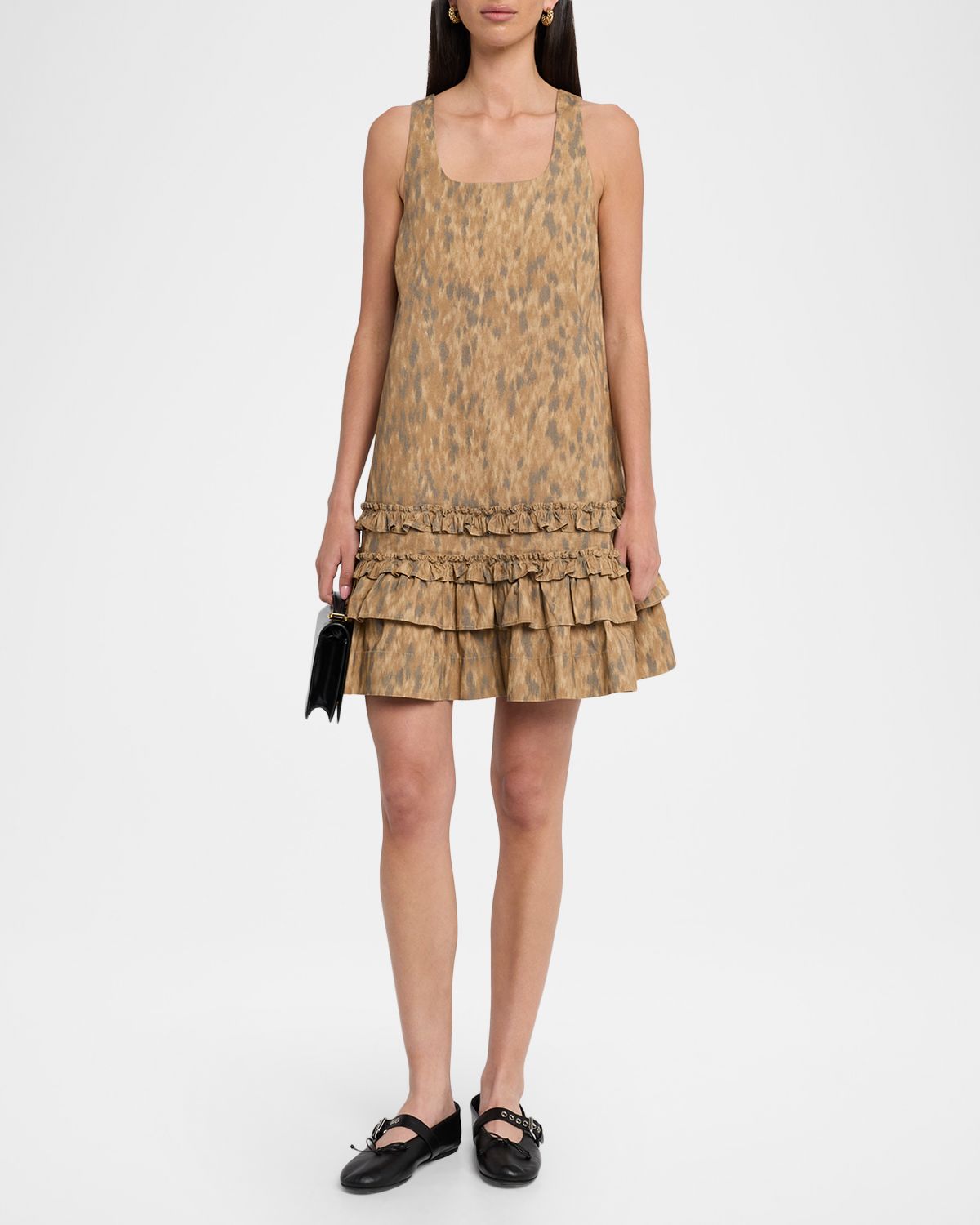 Ganni Printed Stretch-Cotton Mini Shift Dress