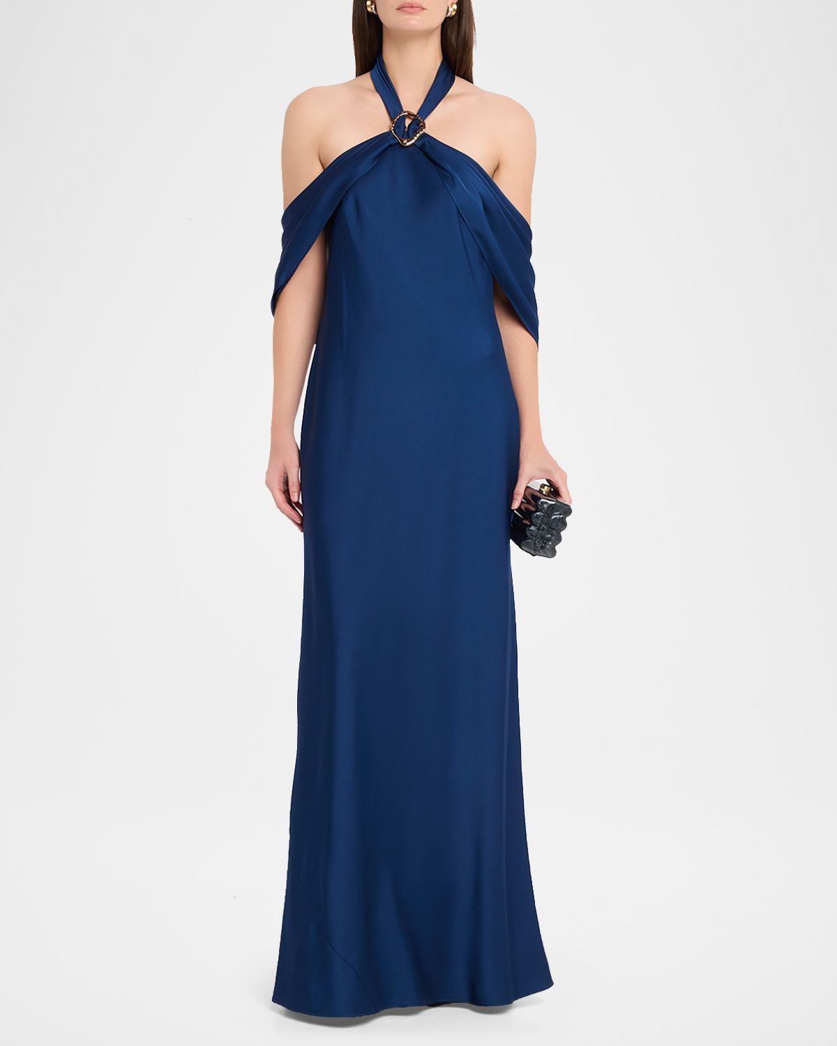 Aidan Mattox Draped Crepe Back Satin Halter Gown | Thumbnail 2 Aidan Mattox Draped Crepe Back Satin Halter Gown | Thumbnail 2