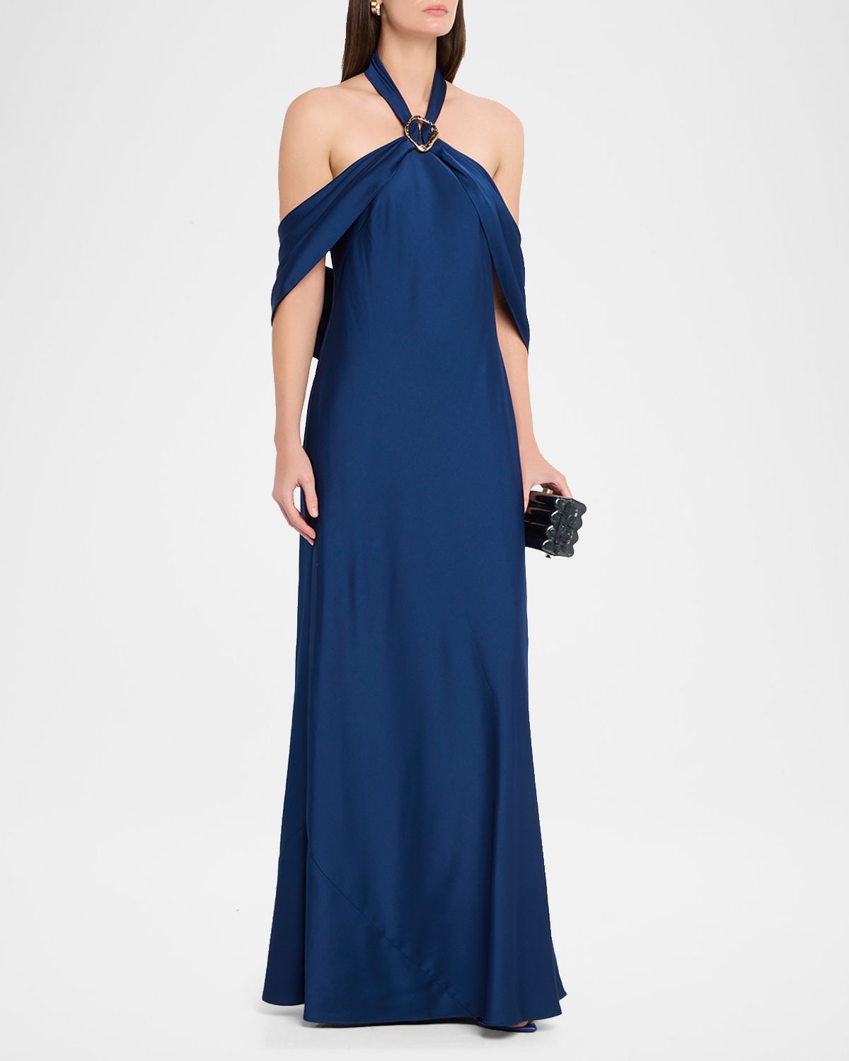 Aidan Mattox Draped Crepe Back Satin Halter Gown | Thumbnail 4 Aidan Mattox Draped Crepe Back Satin Halter Gown | Thumbnail 4