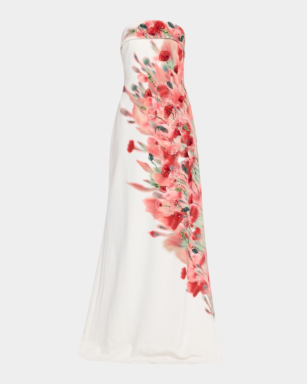 Badgley Mischka Strapless Floral-Print Crepe Gown
