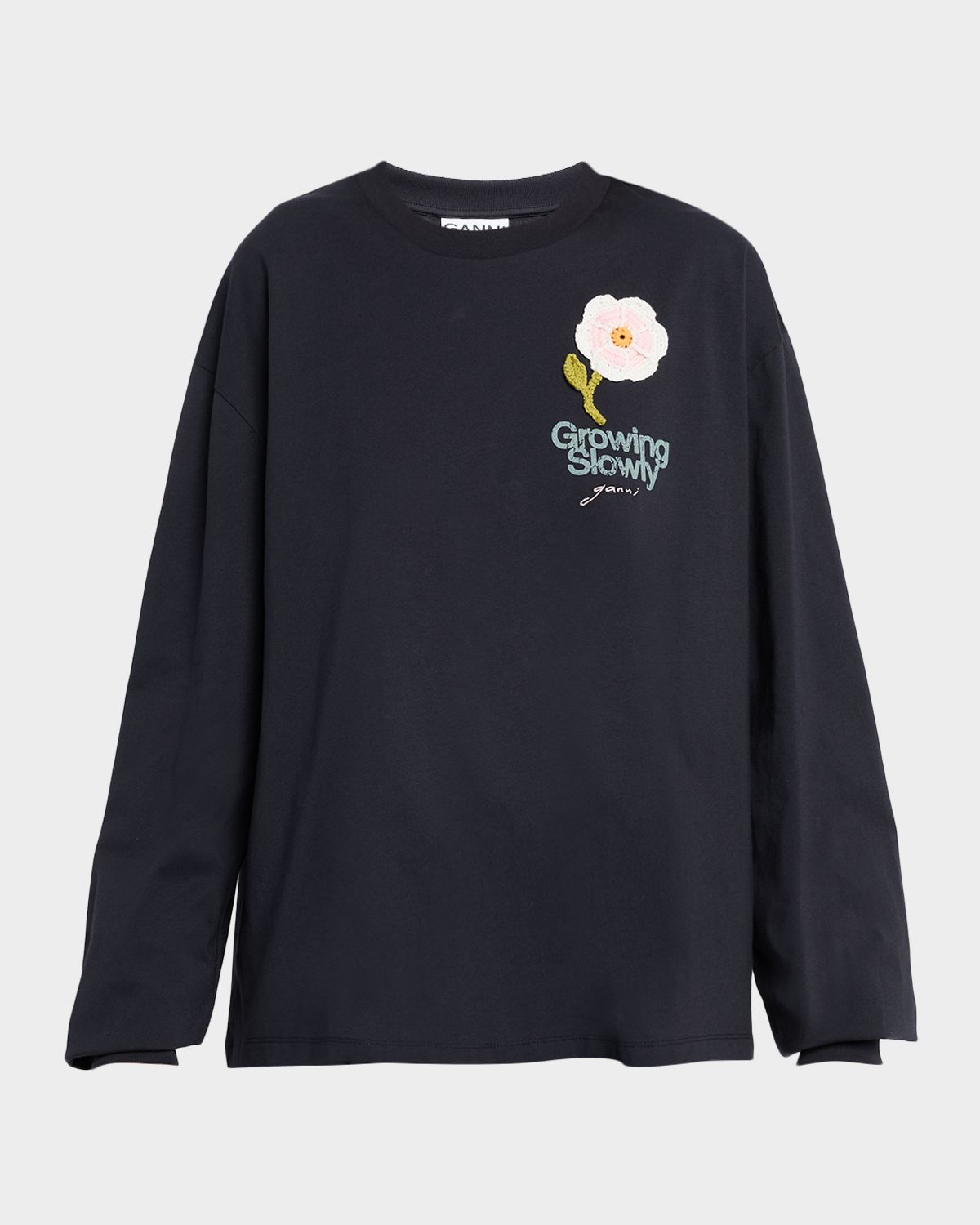 Ganni Embroidered Long-Sleeve Tee