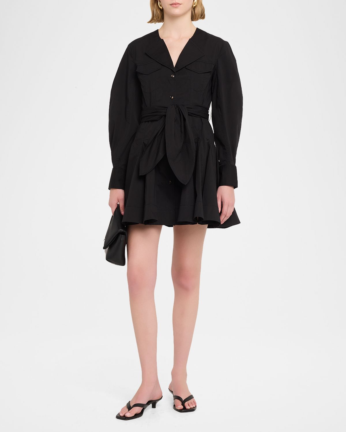 Ganni Belted Stretch Cotton Mini Dress