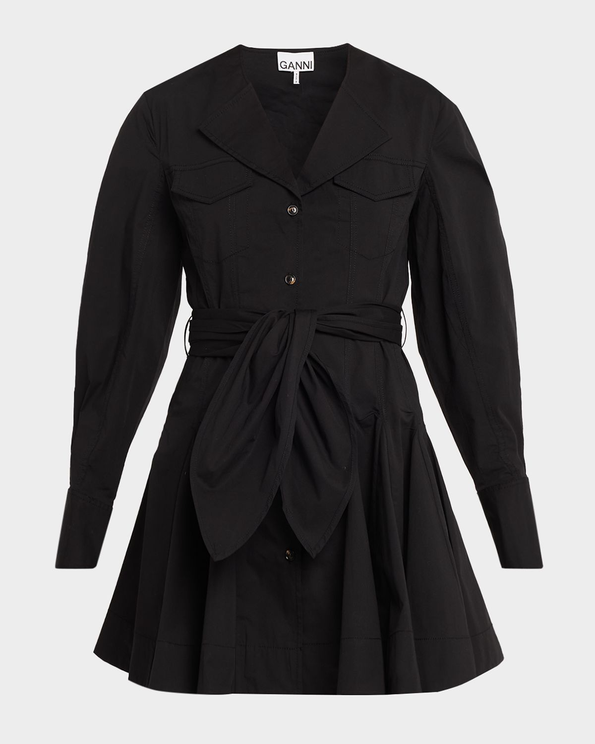Ganni Belted Stretch Cotton Mini Dress