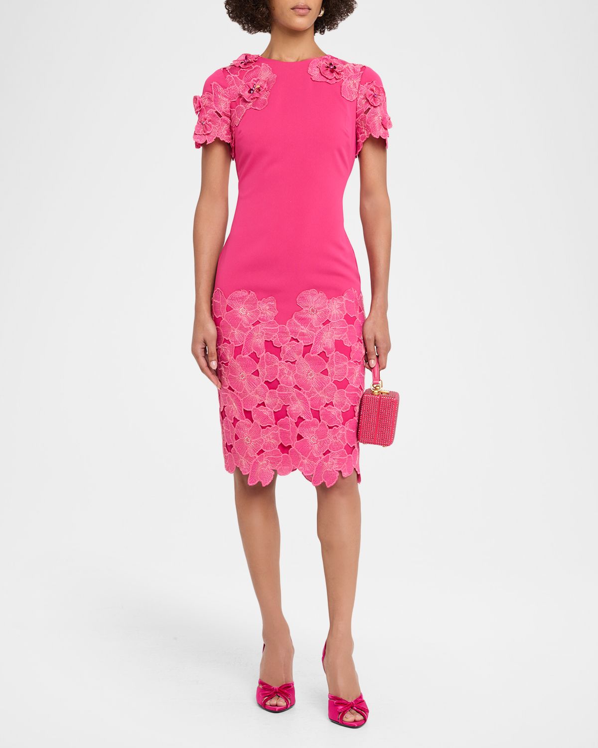 Badgley Mischka Floral Lace & Crepe Bodycon Dress