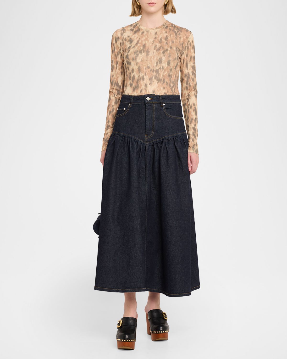 Ganni Printed Marl Mesh Top