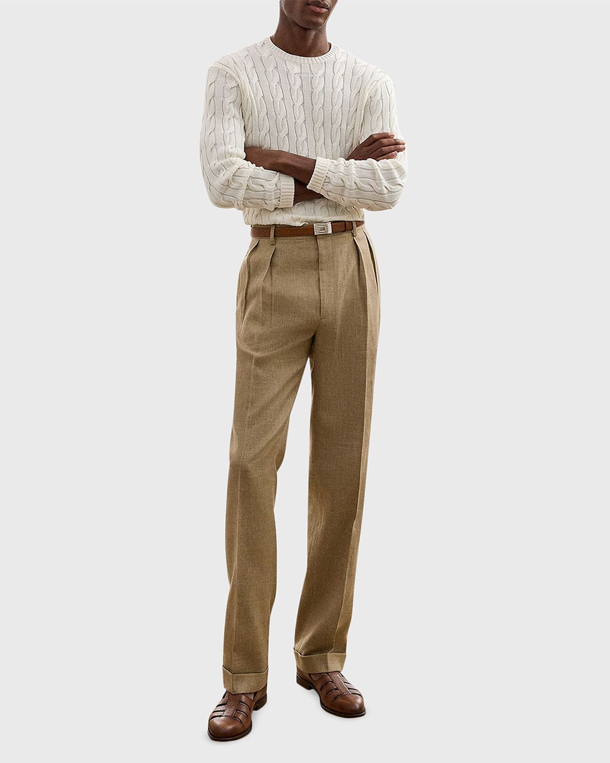 Ralph Lauren Purple Label Men 's Micro-Textured Pleated Straight-Leg Trousers