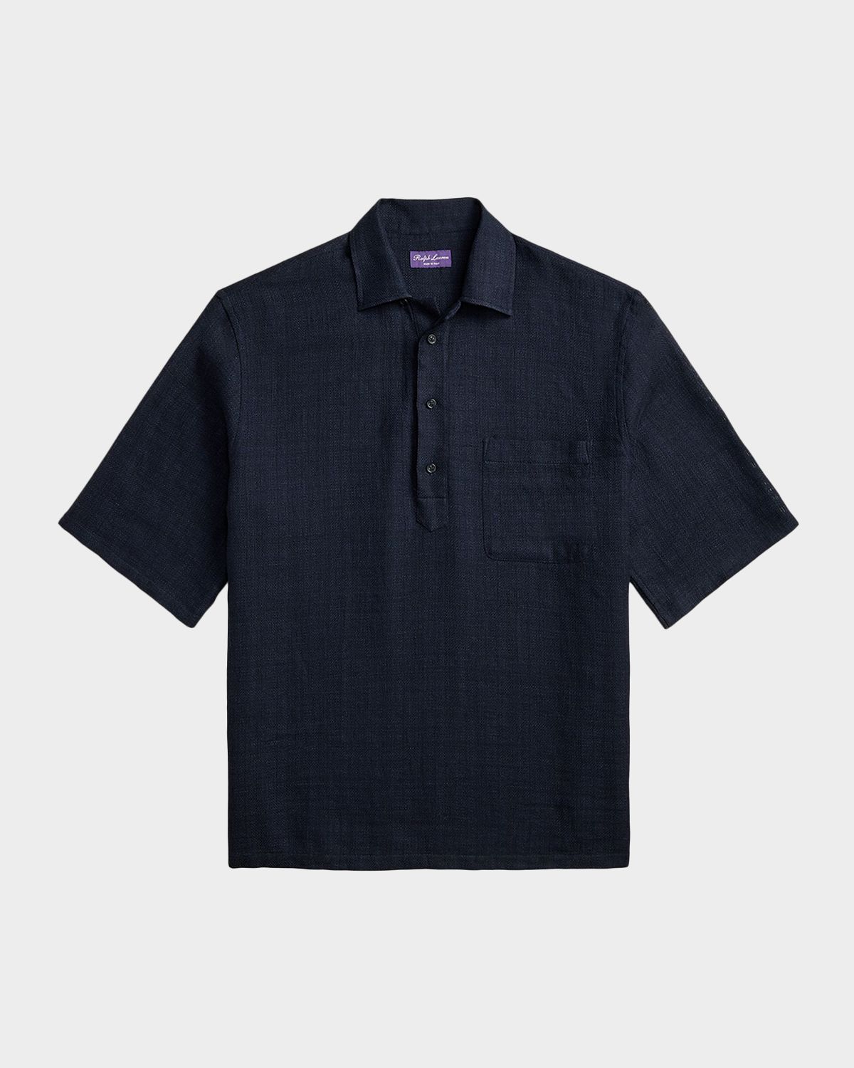 Ralph Lauren Purple Label Men 's Basketweave Tonal Stripe Linen Blend Polo Shirt
