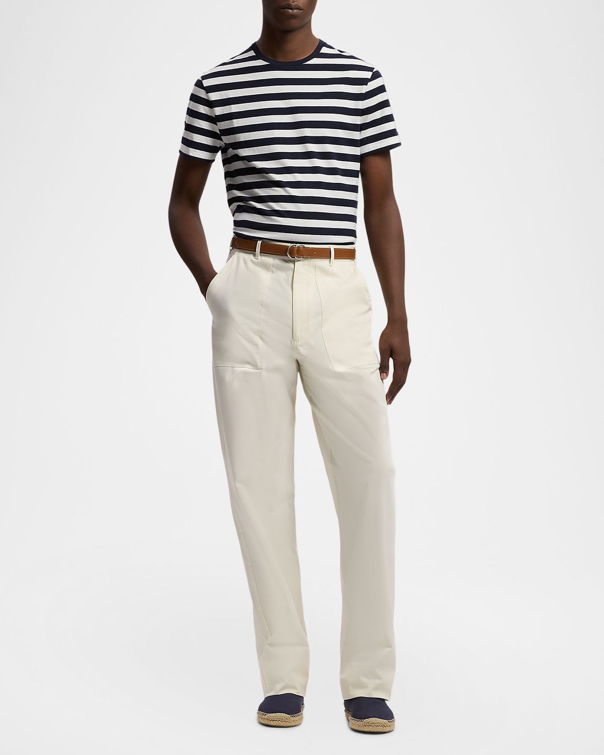 Ralph Lauren Purple Label Men 's Striped Lisle-Piqué Crewneck T-Shirt