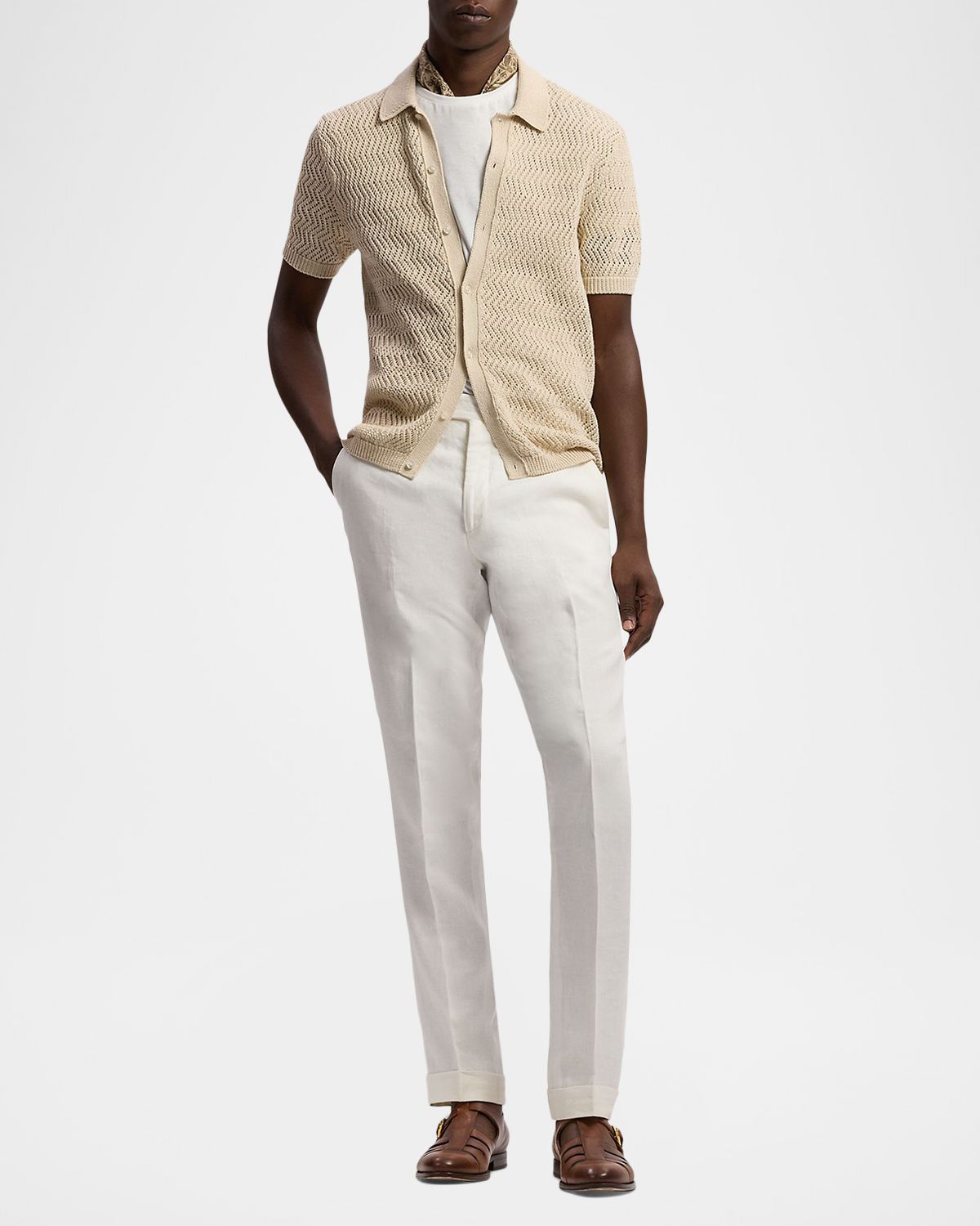 Ralph Lauren Purple Label Men 's Textured Cotton Short-Sleeve Cardigan