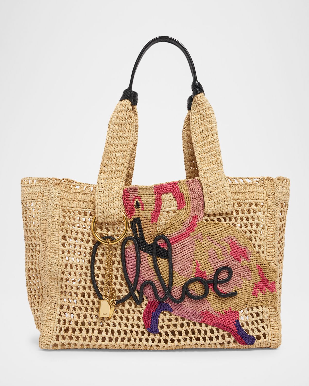Chloe Summer Banana East-West Raffia Tote Bag