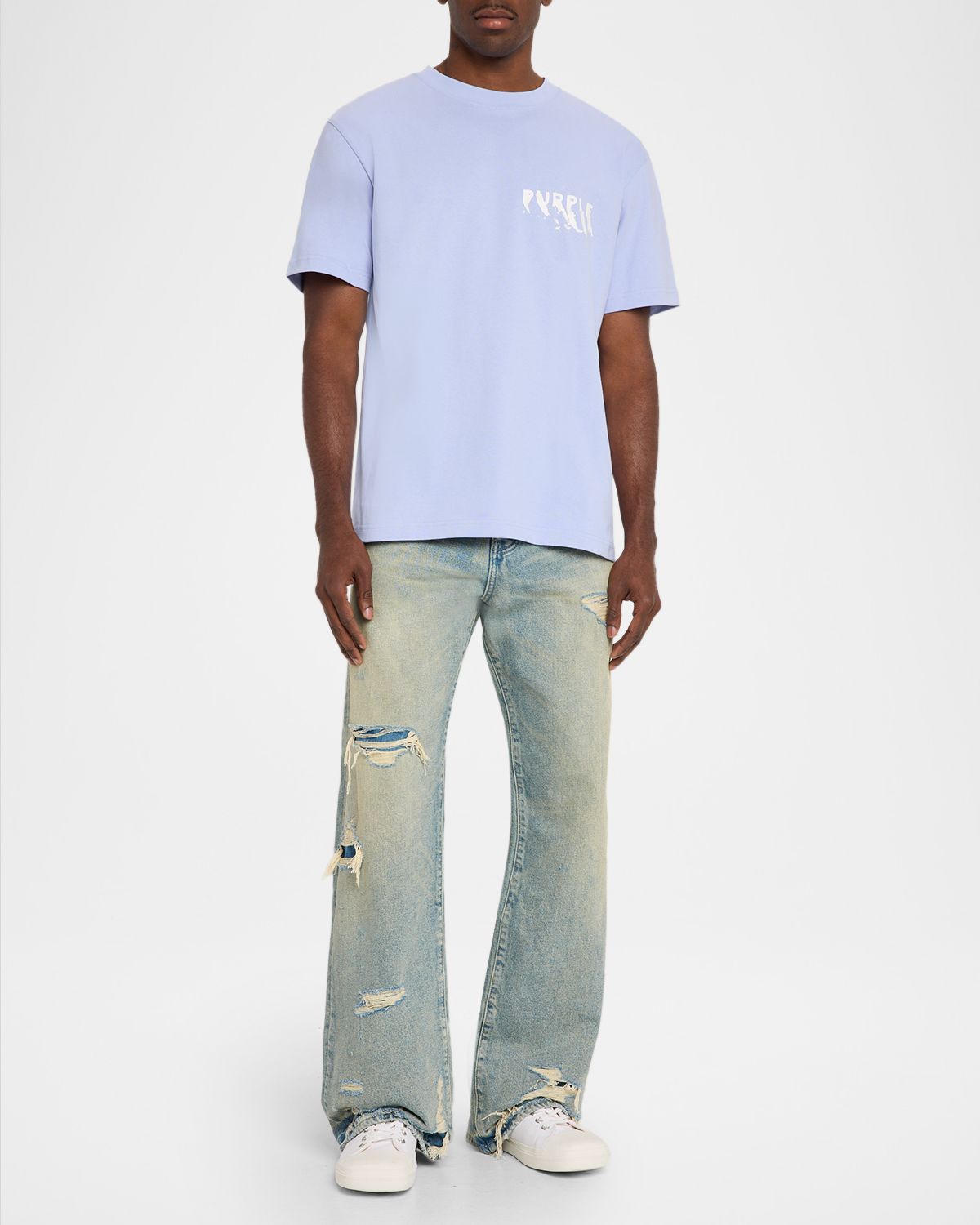 PURPLE Men 's Antique-Tinted Destroyed Baggy-Fit Jeans