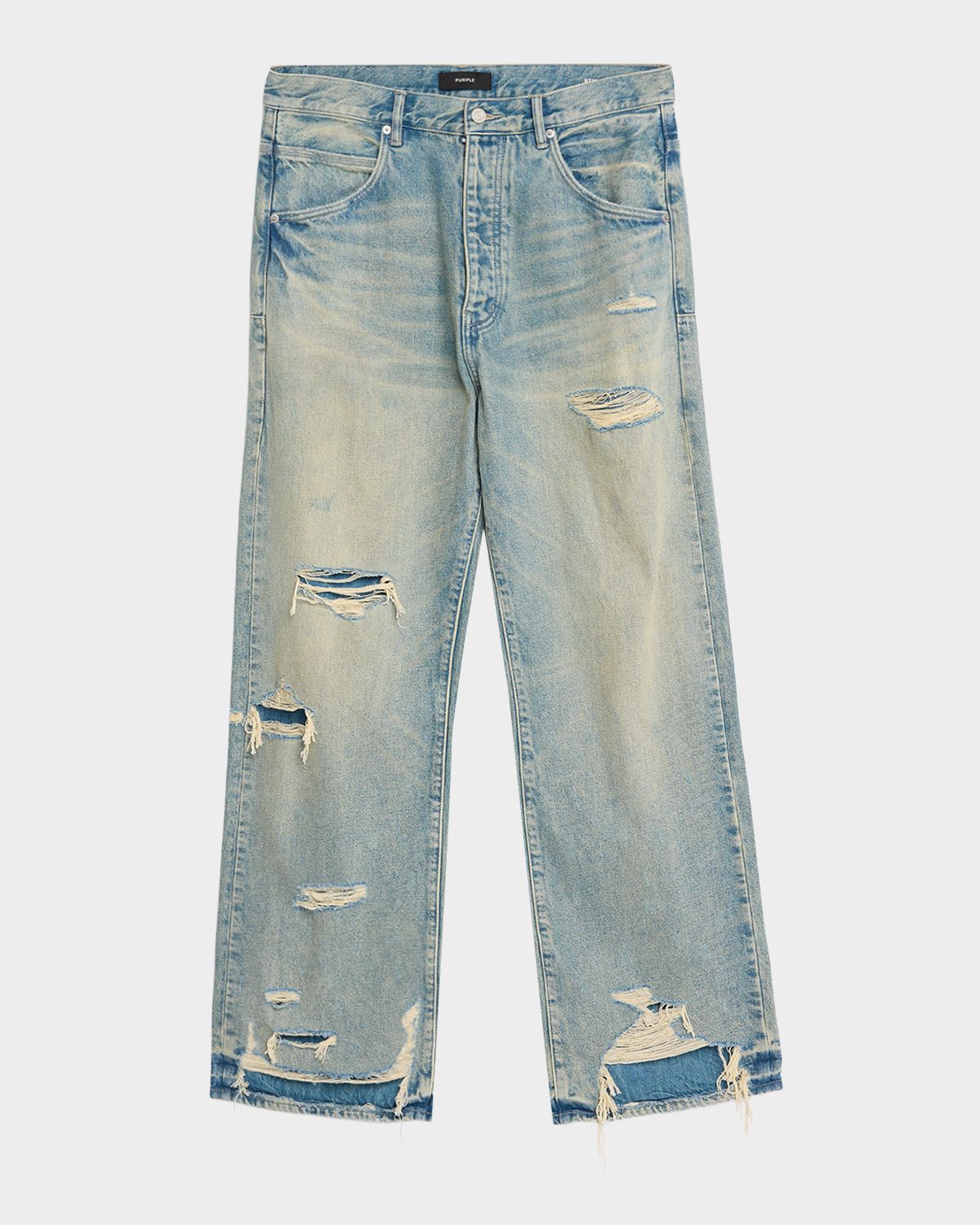 PURPLE Men 's Antique-Tinted Destroyed Baggy-Fit Jeans
