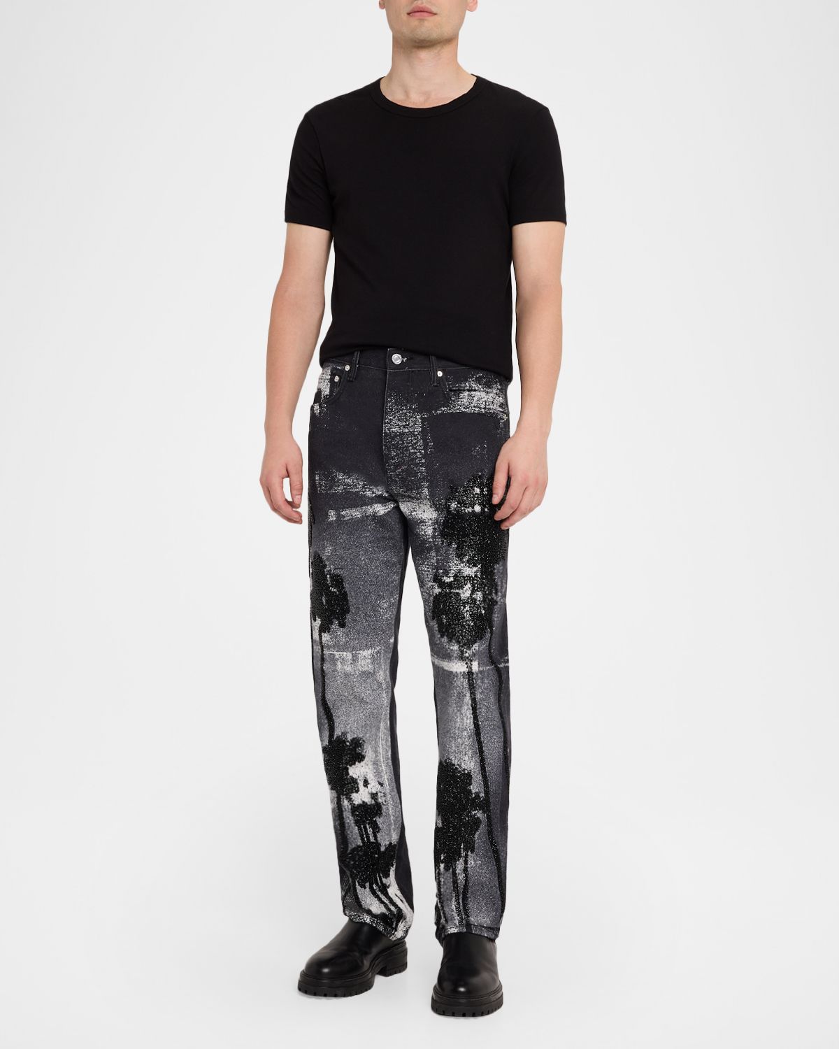 PURPLE Men 's P011 Beaded Palms Straight-Leg Jeans