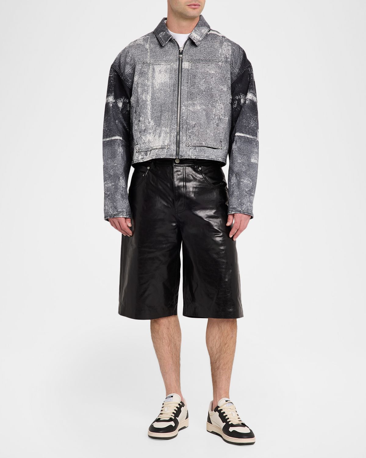 PURPLE Men 's Beaded Palms Print Denim Jacket