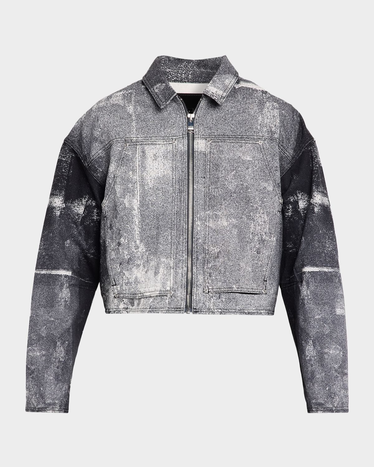 PURPLE Men 's Beaded Palms Print Denim Jacket