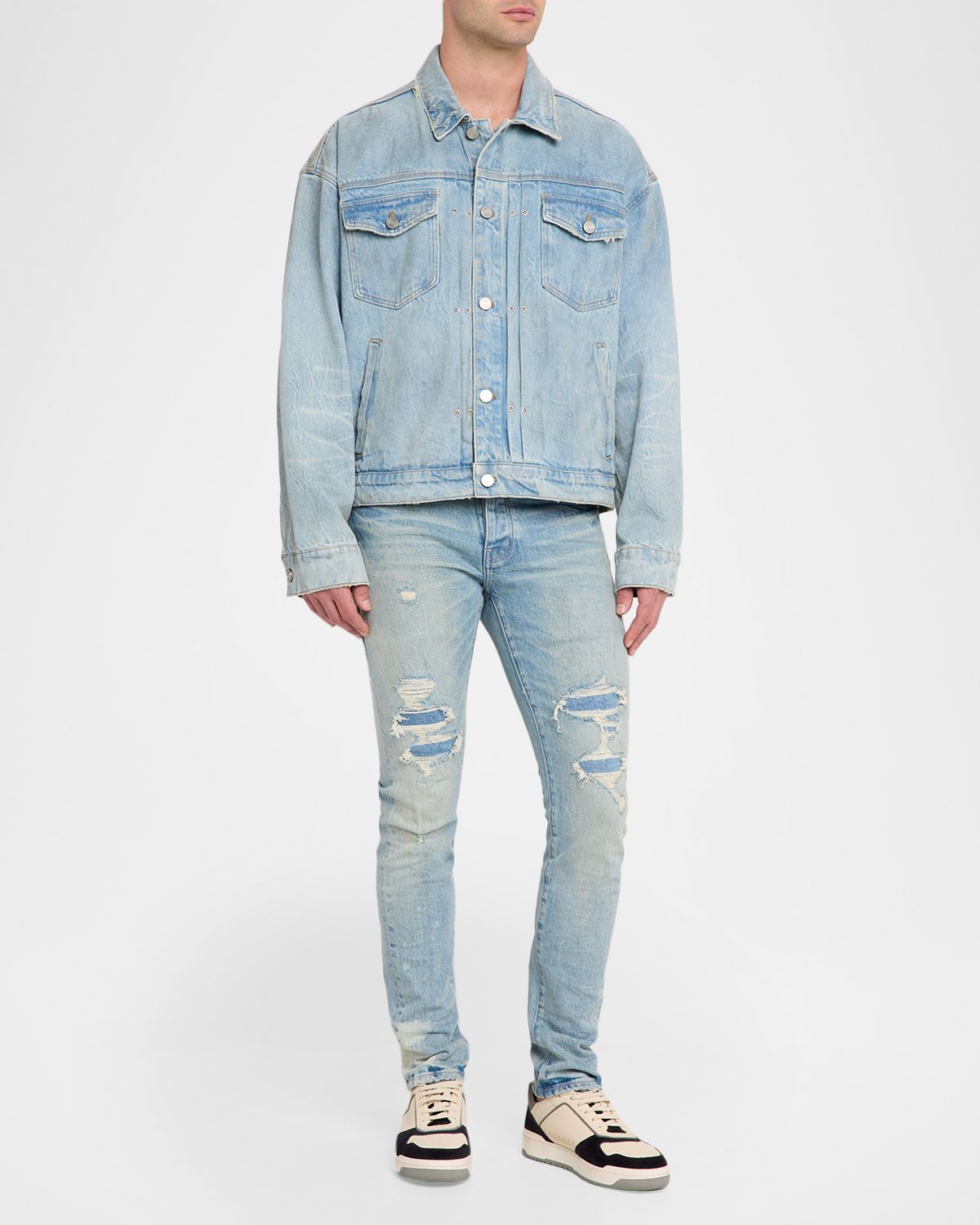 PURPLE Men 's P001 Garda Repairs Distressed Skinny Jeans