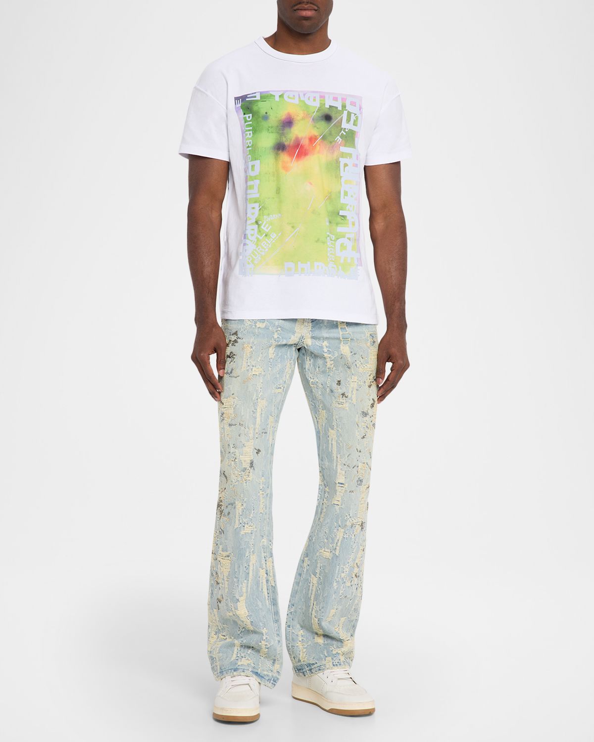 PURPLE Men 's P018 Bead Splatter Destroyed Baggy Denim Jeans