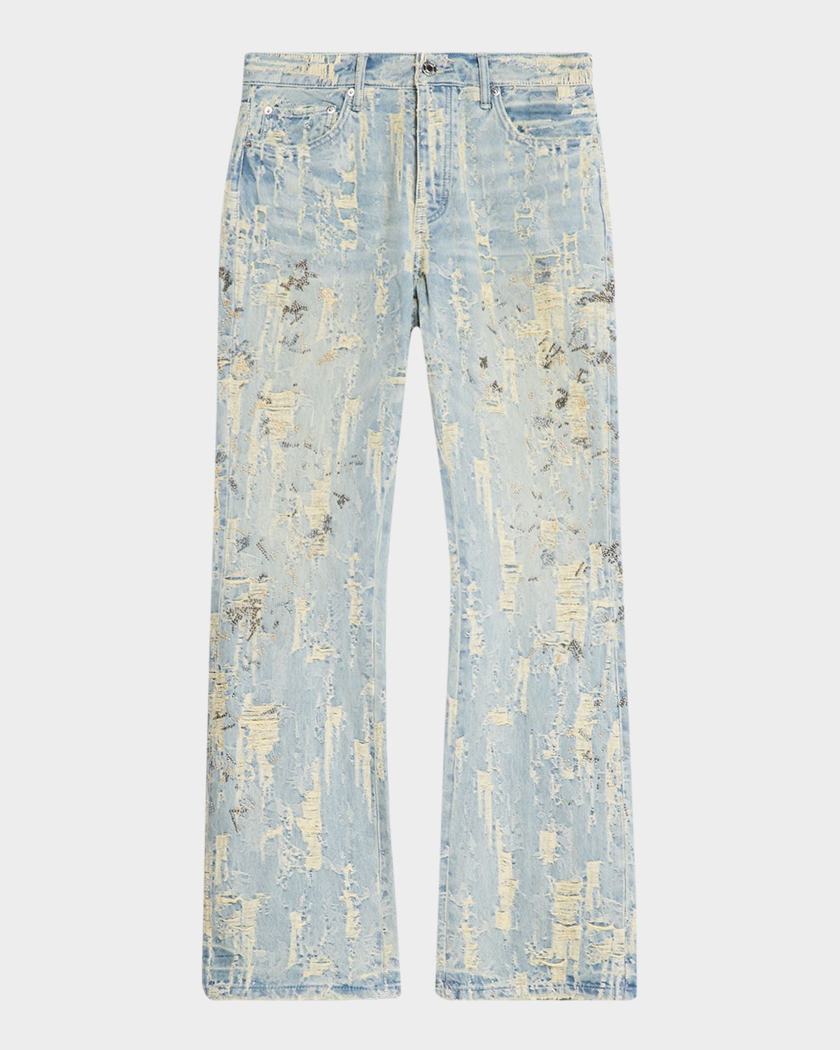 PURPLE Men 's P018 Bead Splatter Destroyed Baggy Denim Jeans