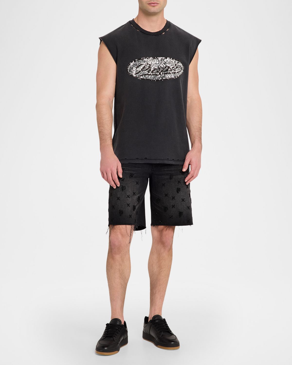 PURPLE Men 's P059 Beaded Monogram Shorts