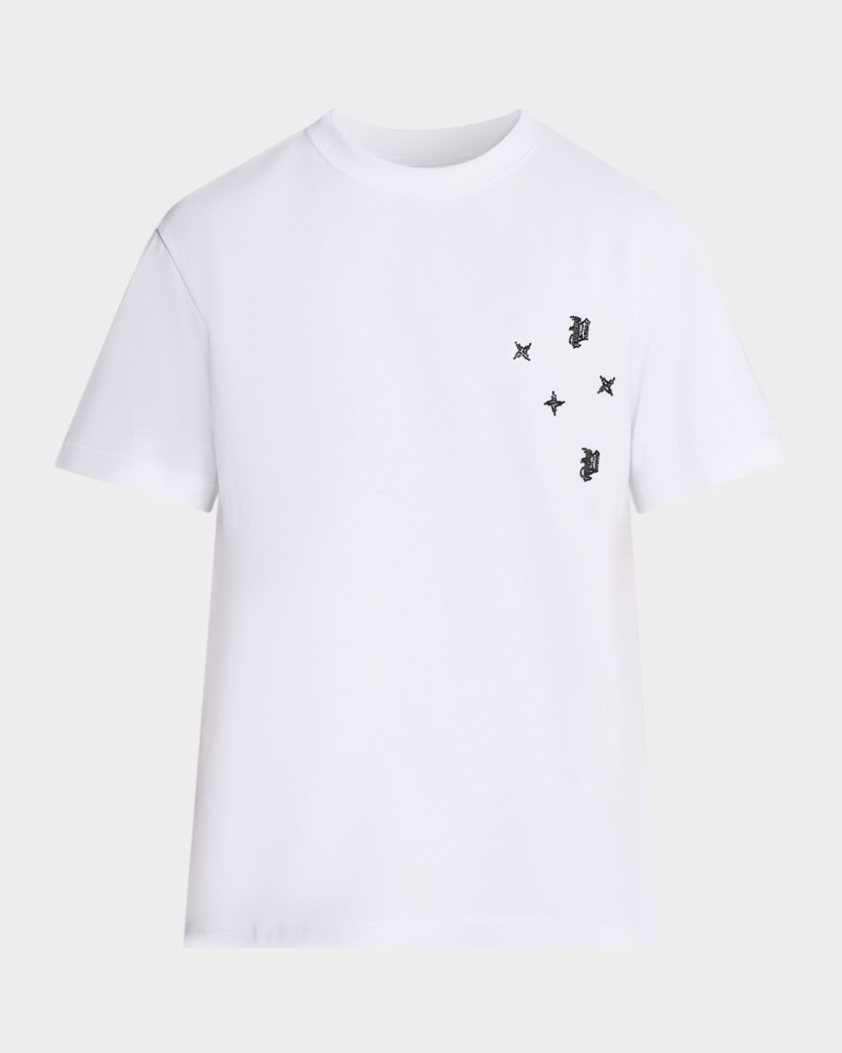 PURPLE Men 's Beaded-Monogram Crewneck Jersey T-Shirt
