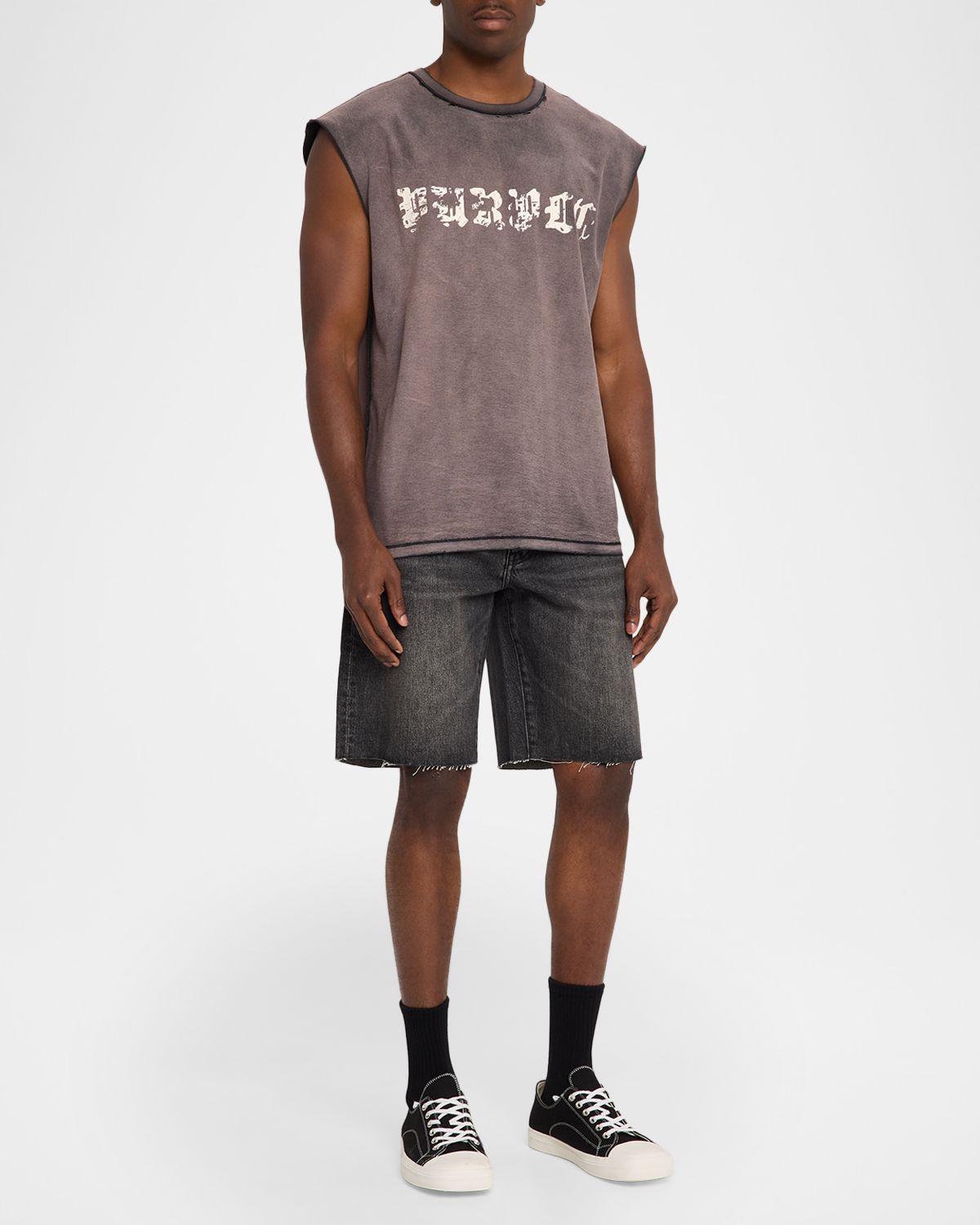 PURPLE Men 's Kamari Relaxed Fit Black Denim Shorts