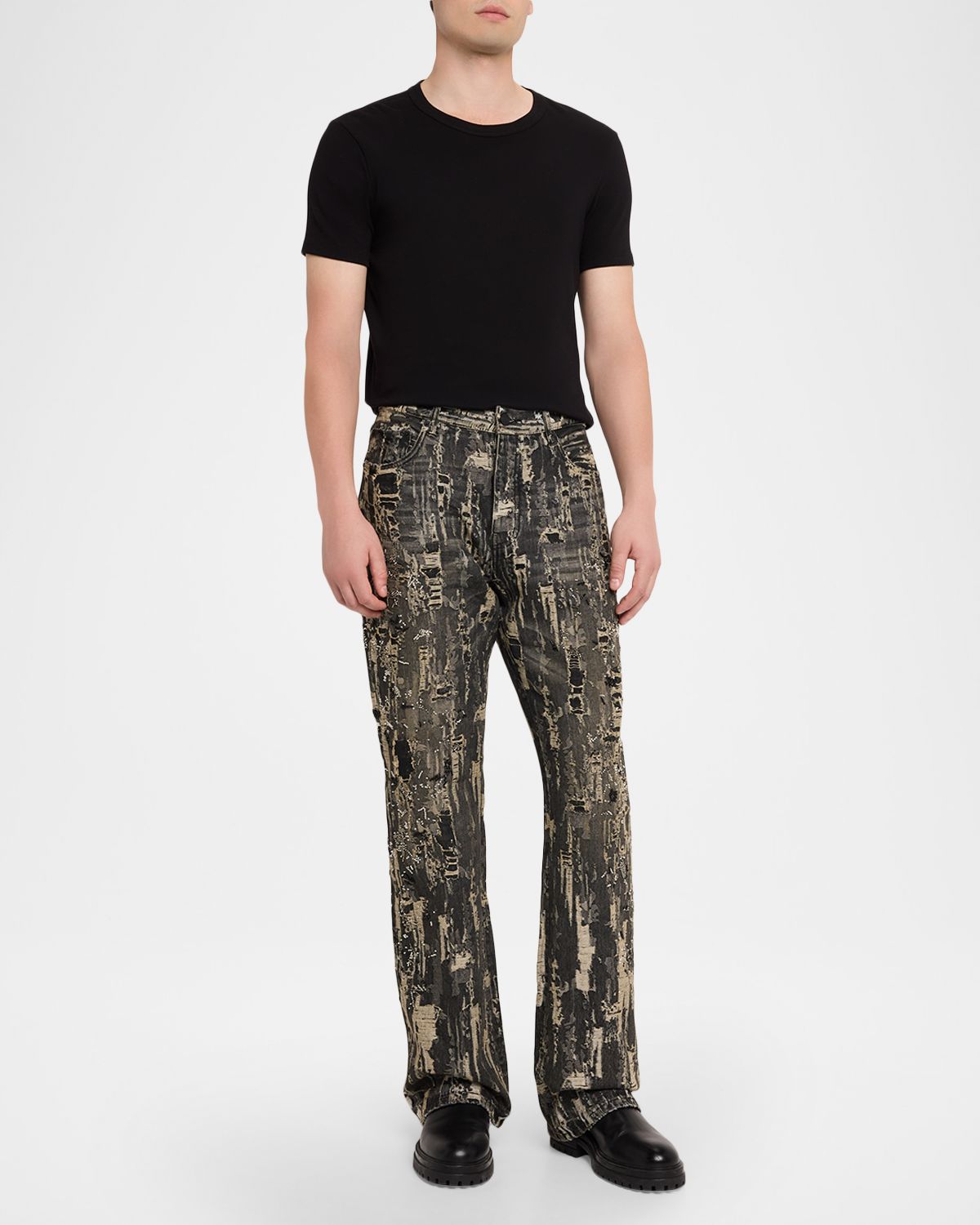 PURPLE Men 's P026 Bead Splatter Destroy Jeans