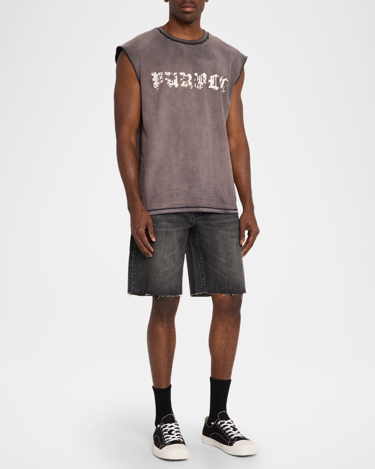 PURPLE Men 's Worn Gothic Cotton Tank Top