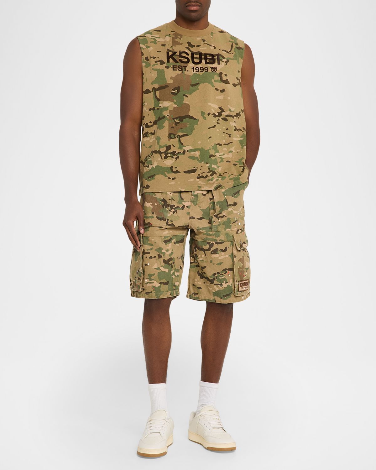 Ksubi Men 's Maxx Traper Herringbone Camouflage Cargo Shorts