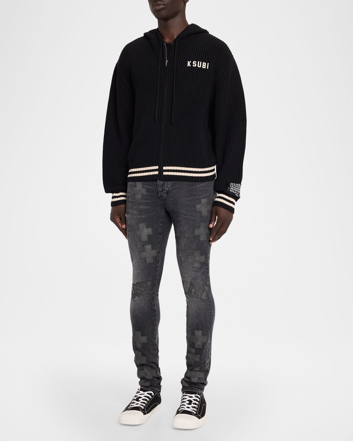 Ksubi Men 's Boxer Full-Zip Wool and Cotton Knit Hoodie