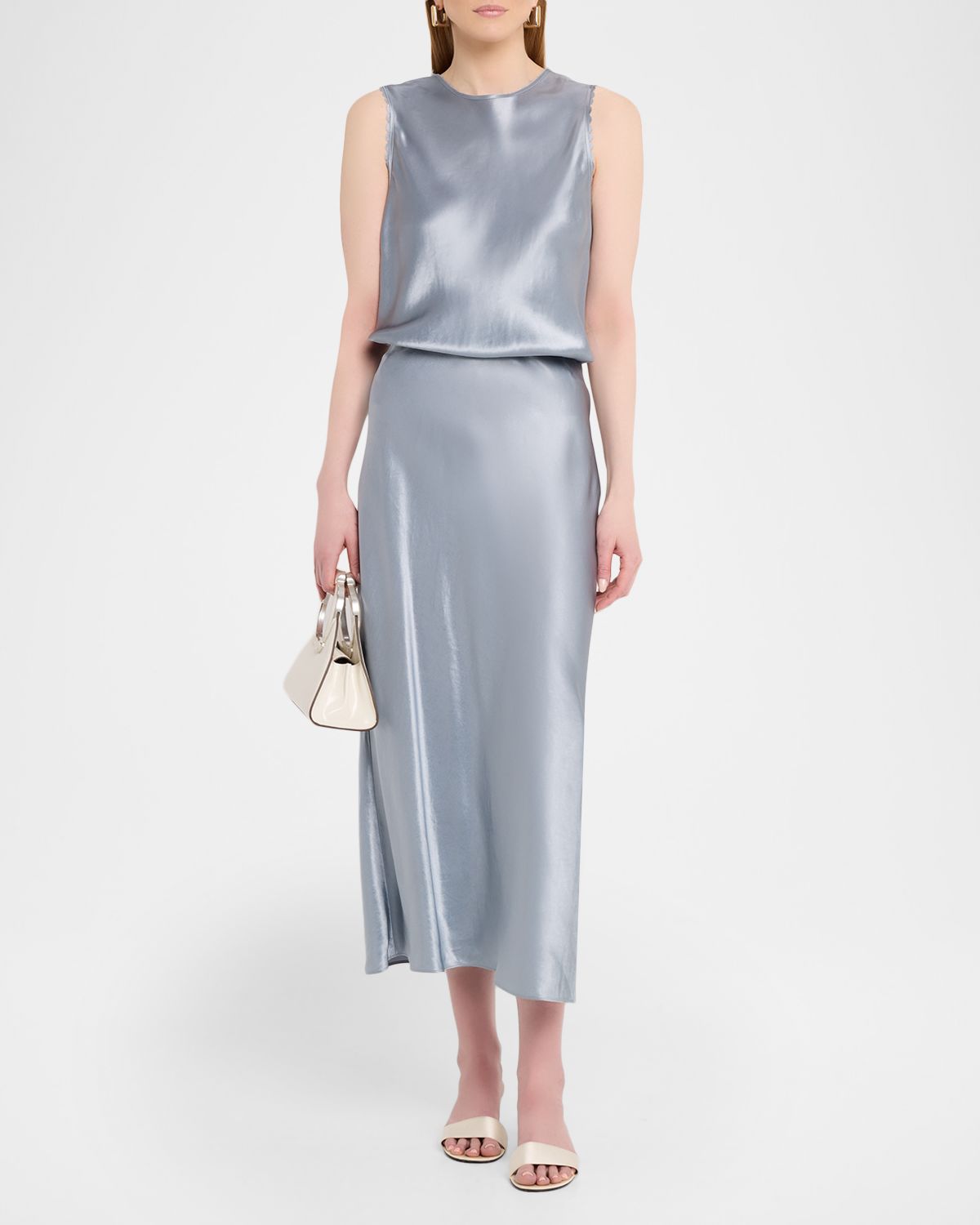 Vince Scallop-Trim Sleeveless Satin Top