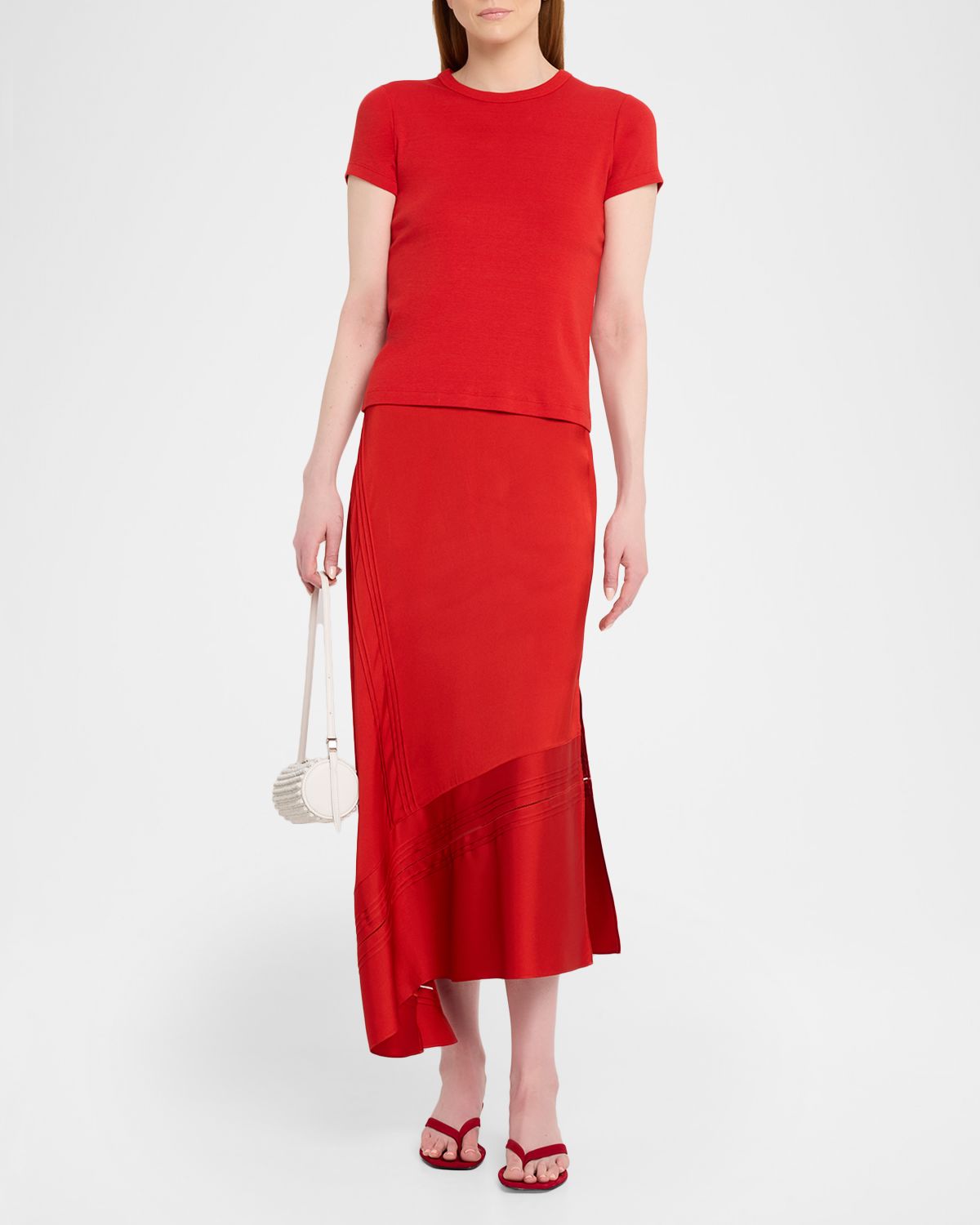 Vince Pintuck Satin Slip Skirt