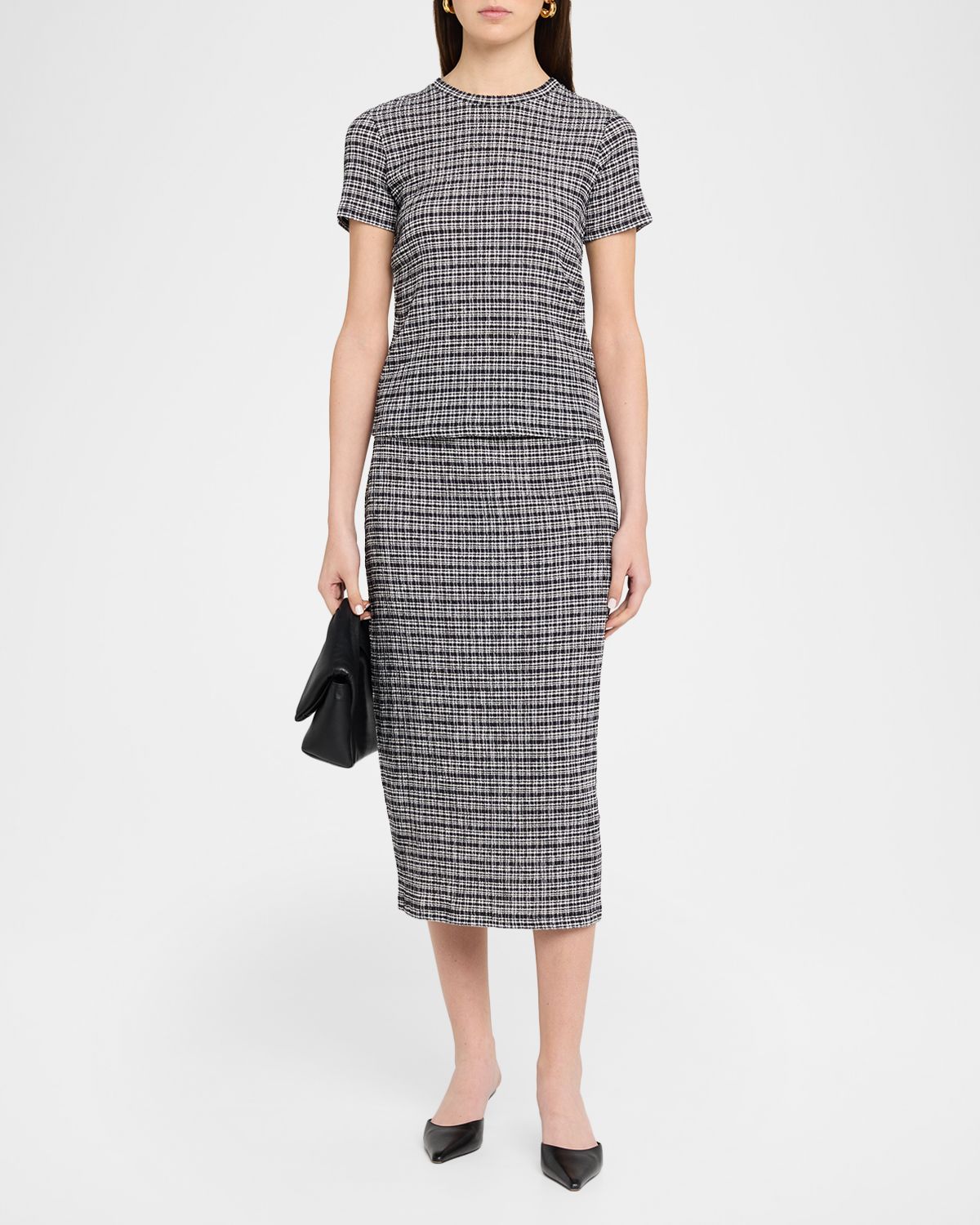 Vince Plaid Knit Midi Skirt