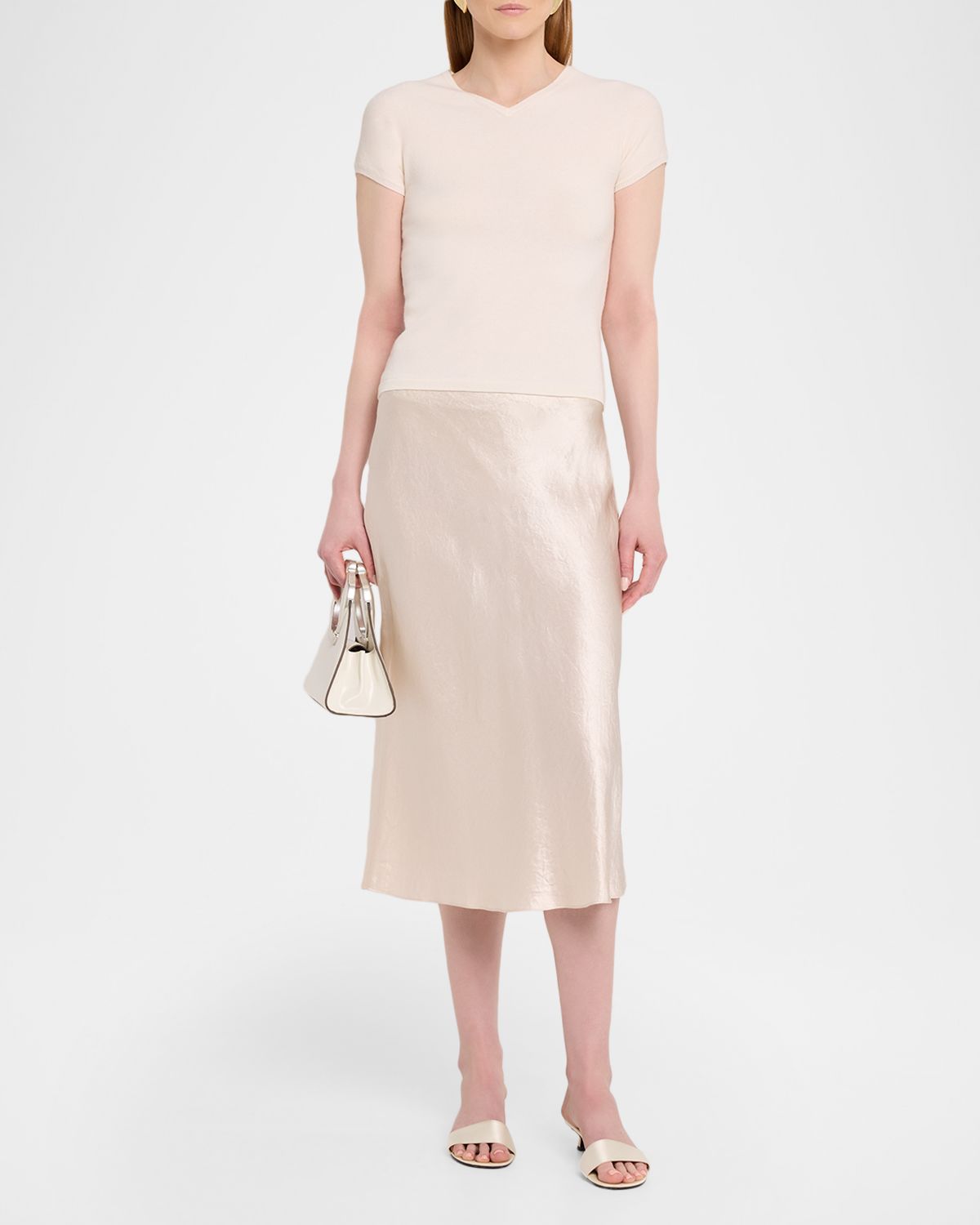 Vince Cashmere-Blend High V-Neck Short-Sleeve Sweater