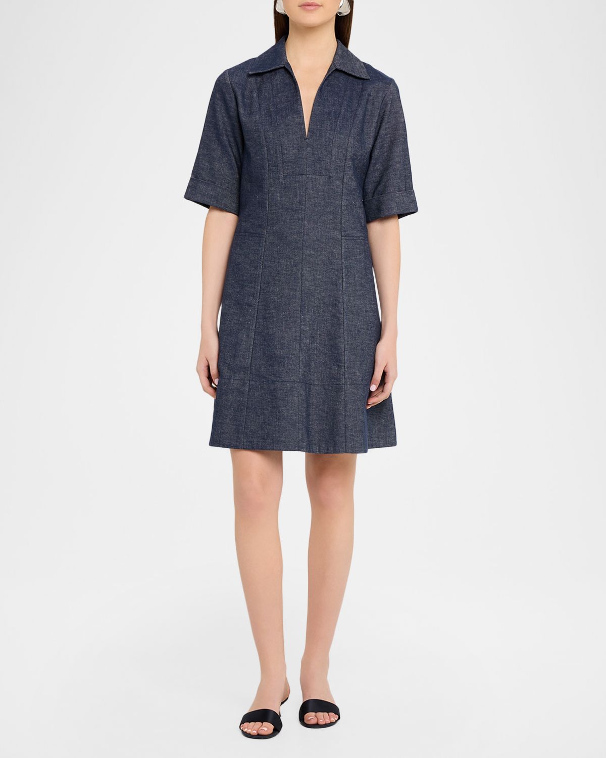 Vince Short-Sleeve A-Line Chambray Dress