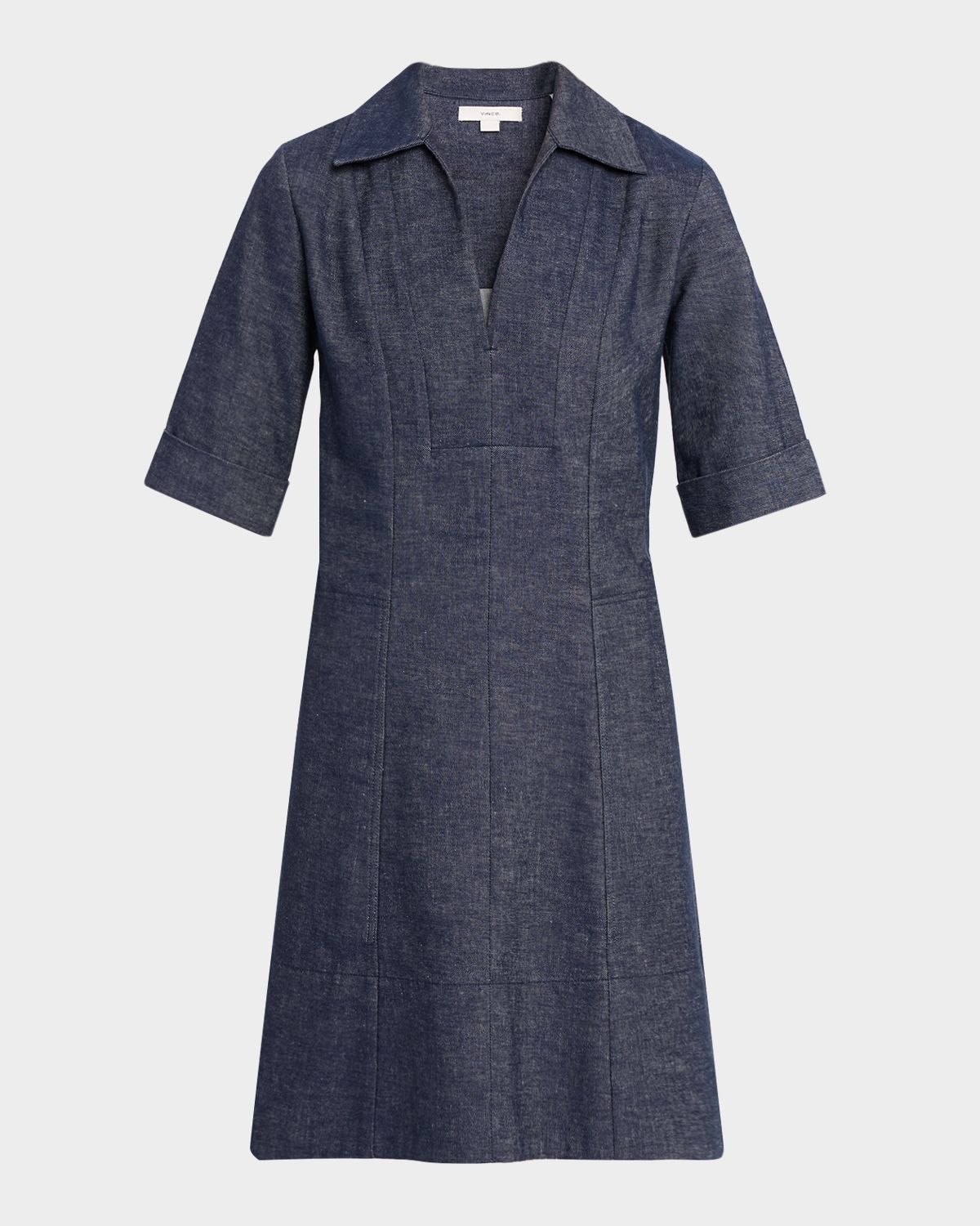 Vince Short-Sleeve A-Line Chambray Dress