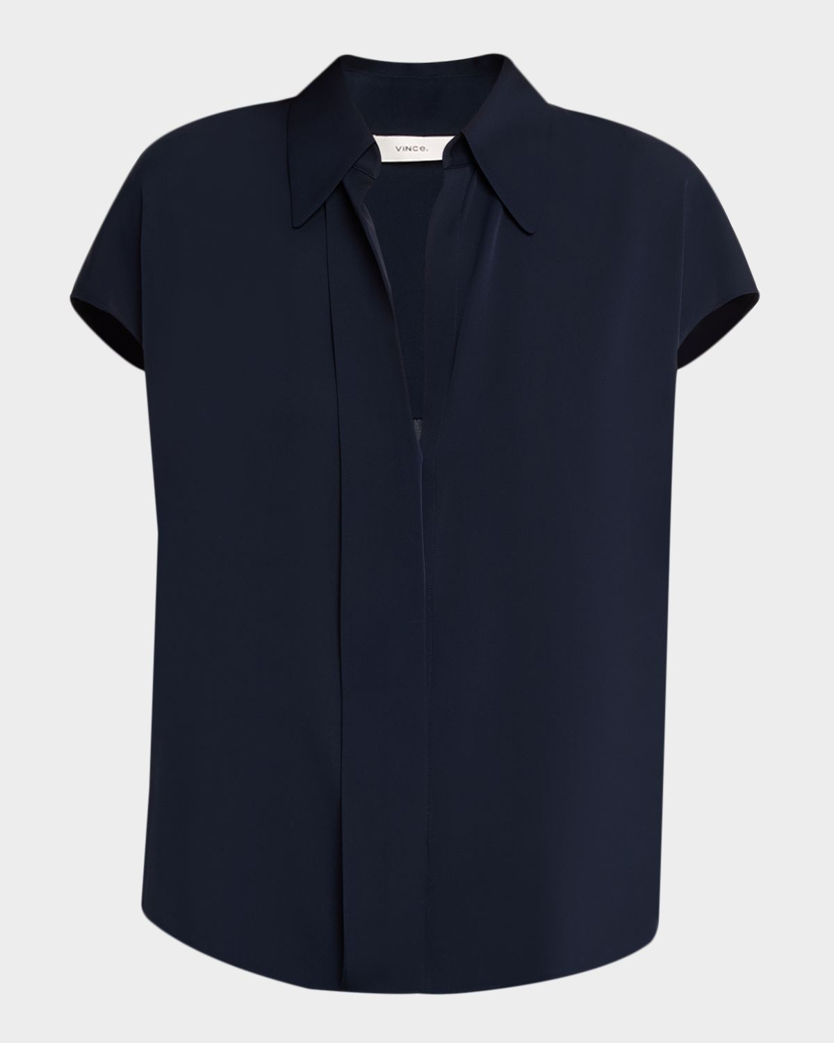 Vince Cap-Sleeve Hidden Placket Stretch-Silk Top