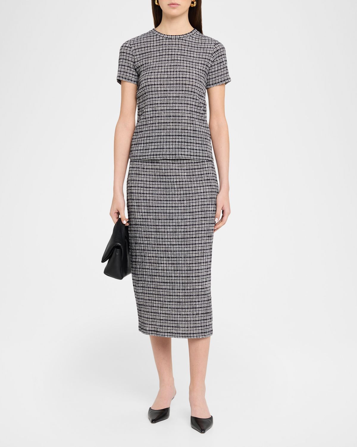 Vince Plaid Knit Short-Sleeve Crewneck Tee